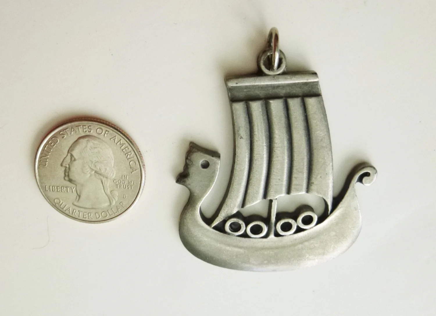 60s Modernist Pewter Vikingship Pendant by R Tennesmed Mod - Image 4