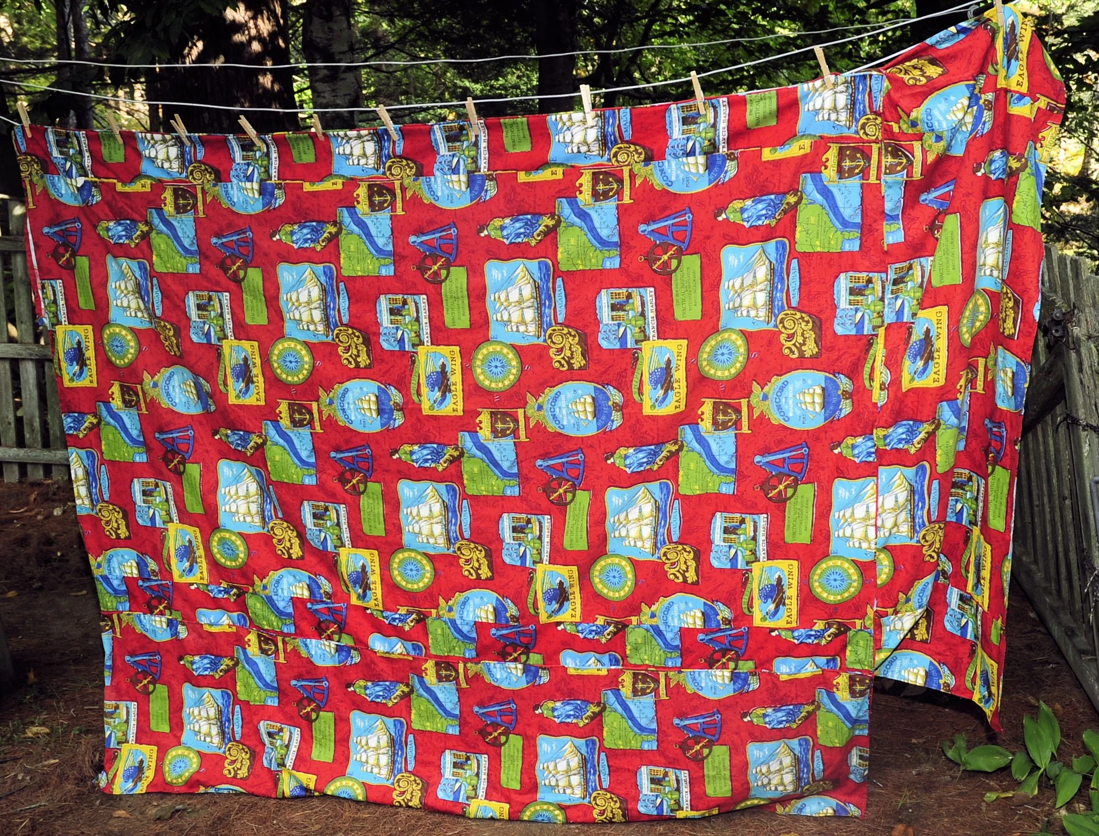 60s Nautical Twin Bedspread Split Corners Tall Ships By Sears Perma Prest - Image 3