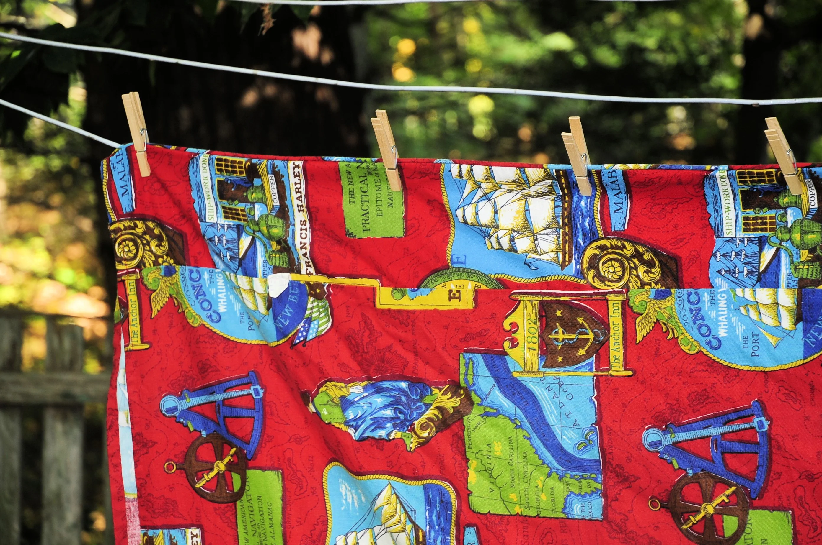 60s Nautical Twin Bedspread Split Corners Tall Ships By Sears Perma Prest - Image 8