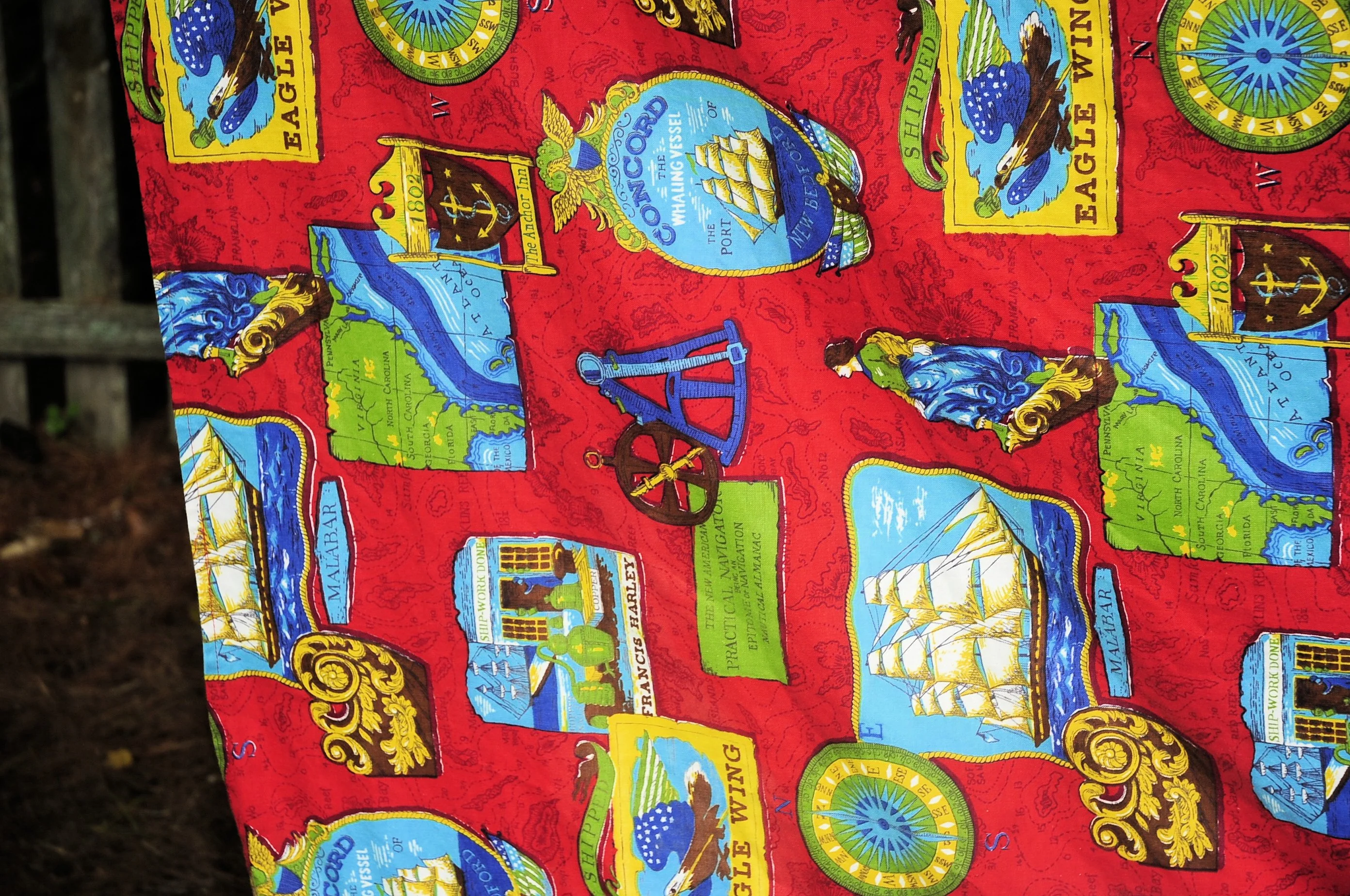 60s Nautical Twin Bedspread Split Corners Tall Ships By Sears Perma Prest - Image 9