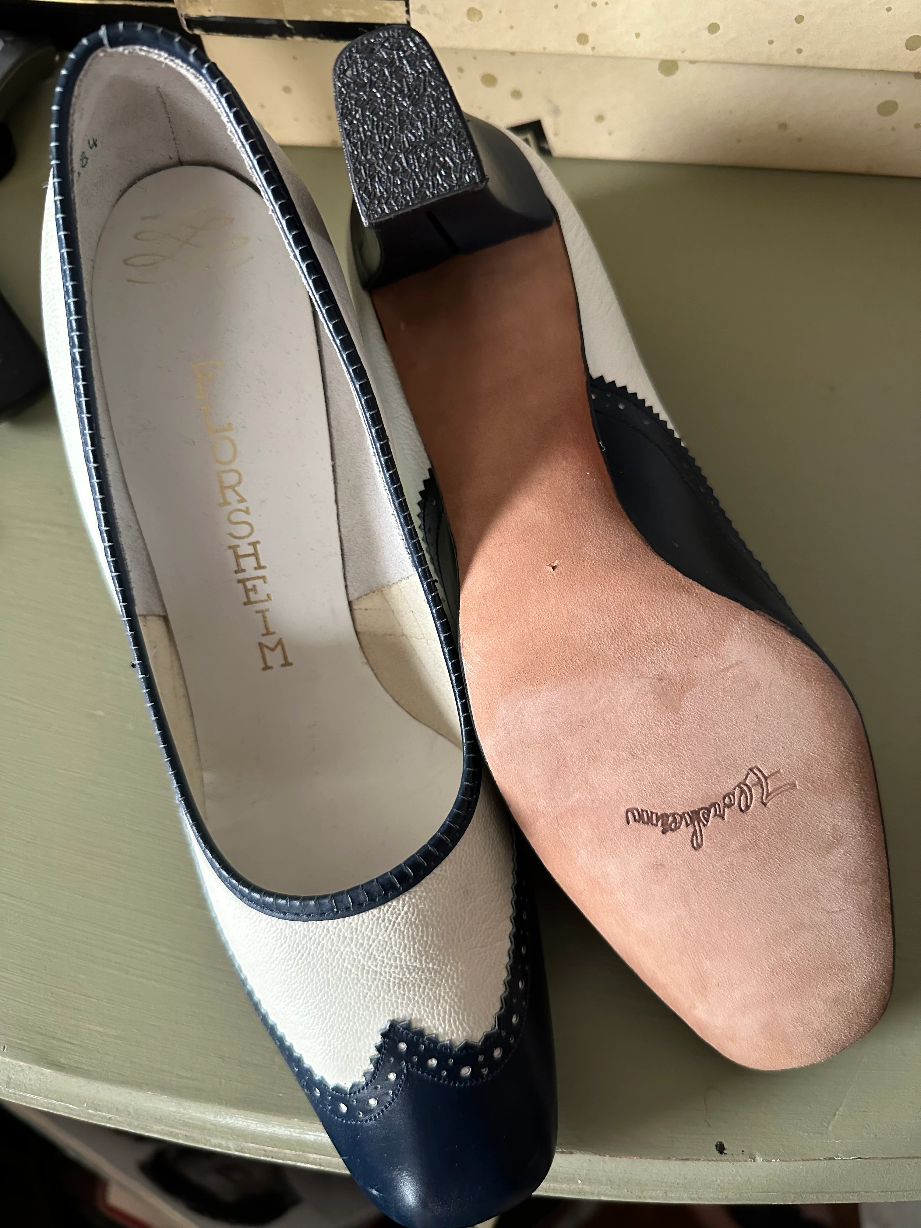 60s Navy And White Spectator Pumps By Florsheim - Image 5