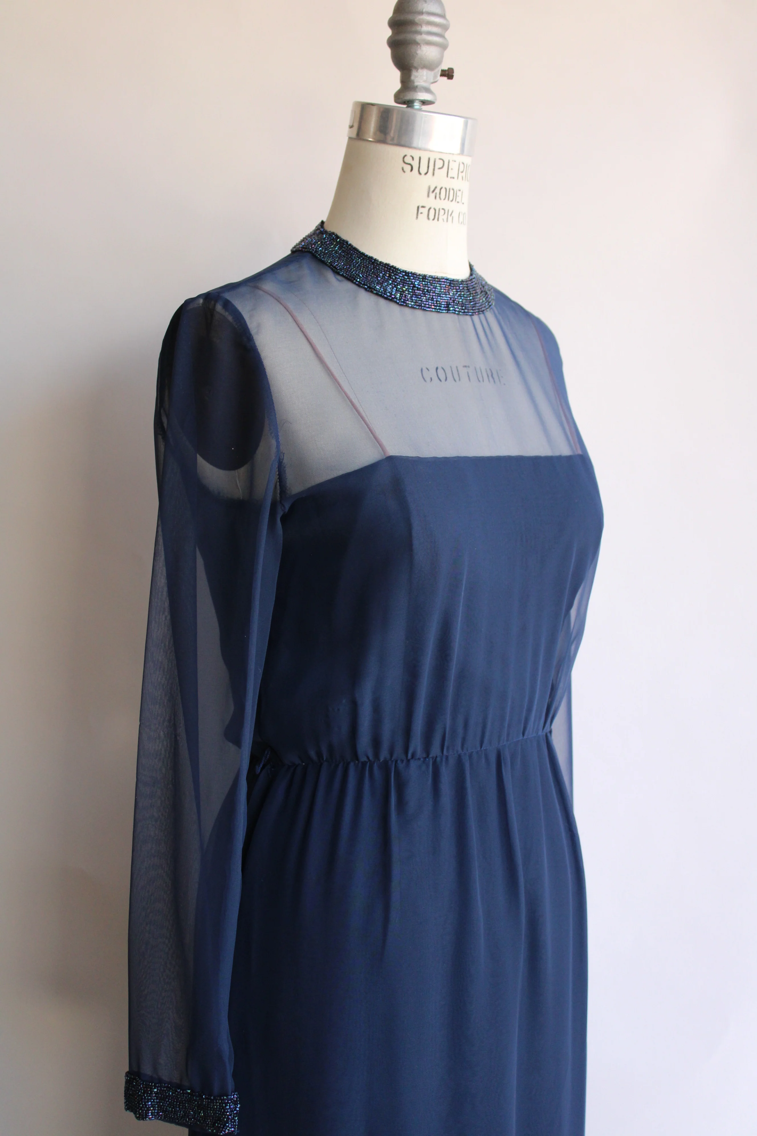 60s Navy Blue Beaded Cocktail Dress By Victoria Royal - Image 8