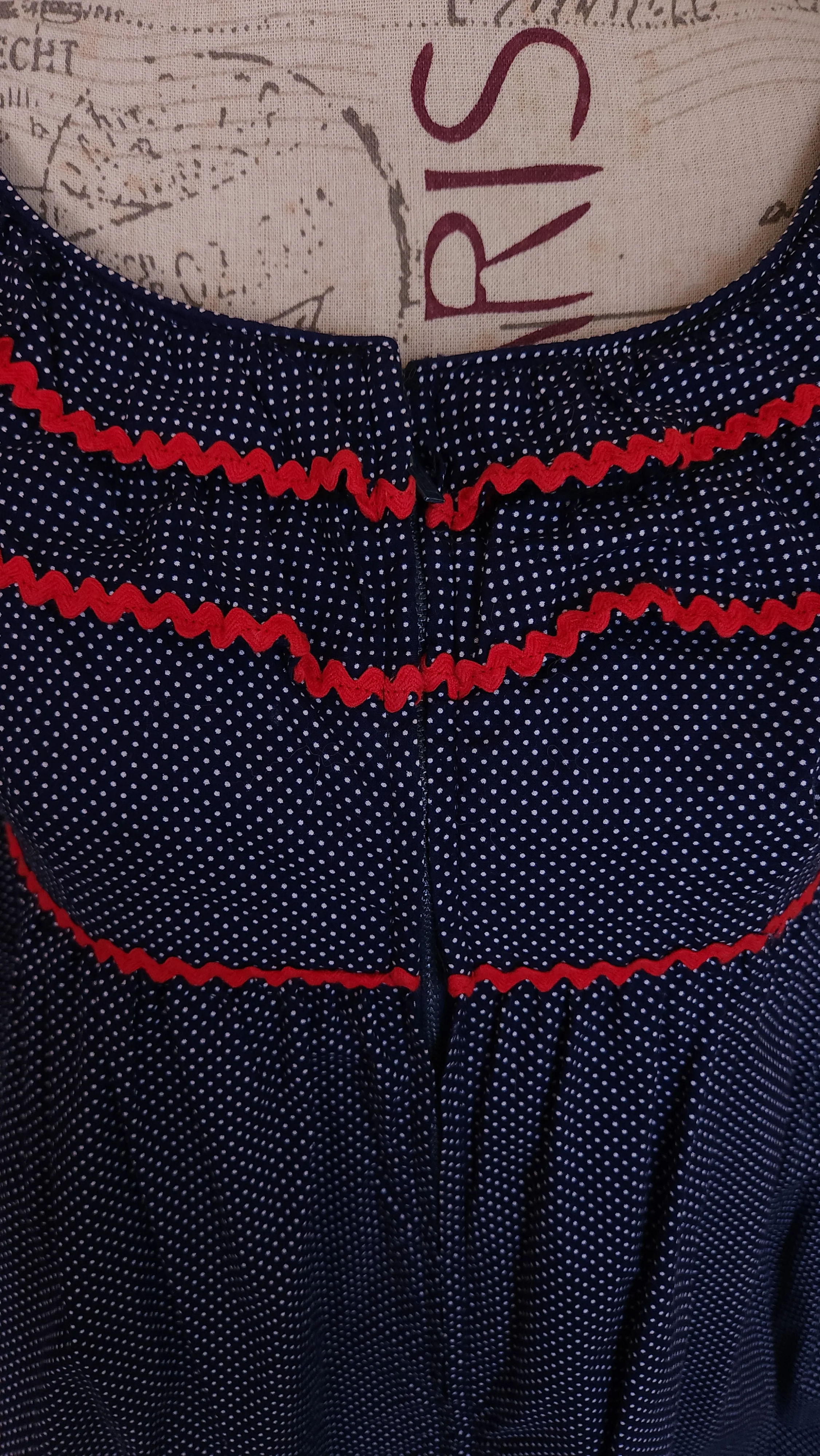 60s Navy Blue Polka Dot Dress With Ruffled Collar By Beach Party - Image 7