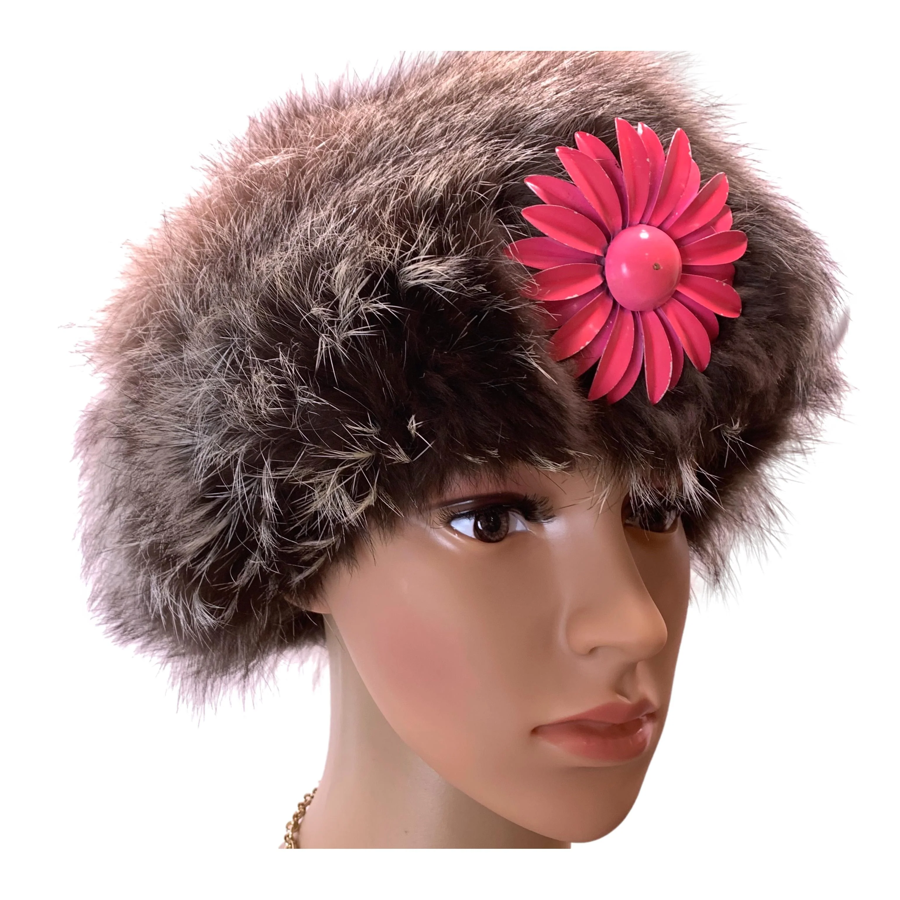 60s Neon Pink Large Daisy Flower Power Brooch Pin - Image 6