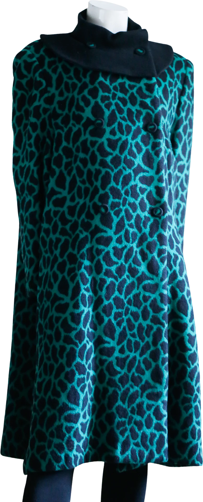 60s Novelty Print Emerald Trapeze Style Wool Coat By L'oeil De Paris