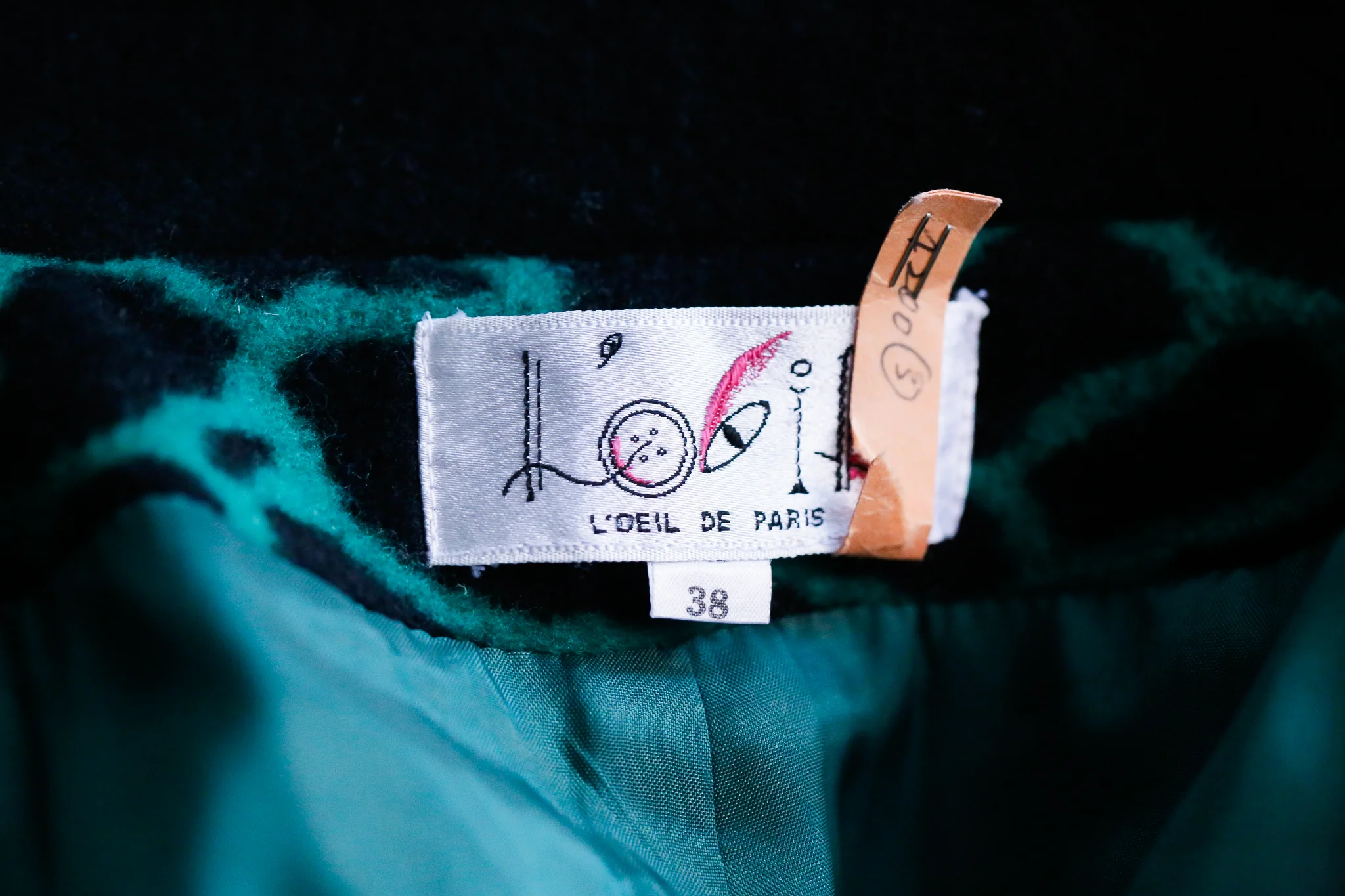 60s Novelty Print Emerald Trapeze Style Wool Coat By L'oeil De Paris - Image 8