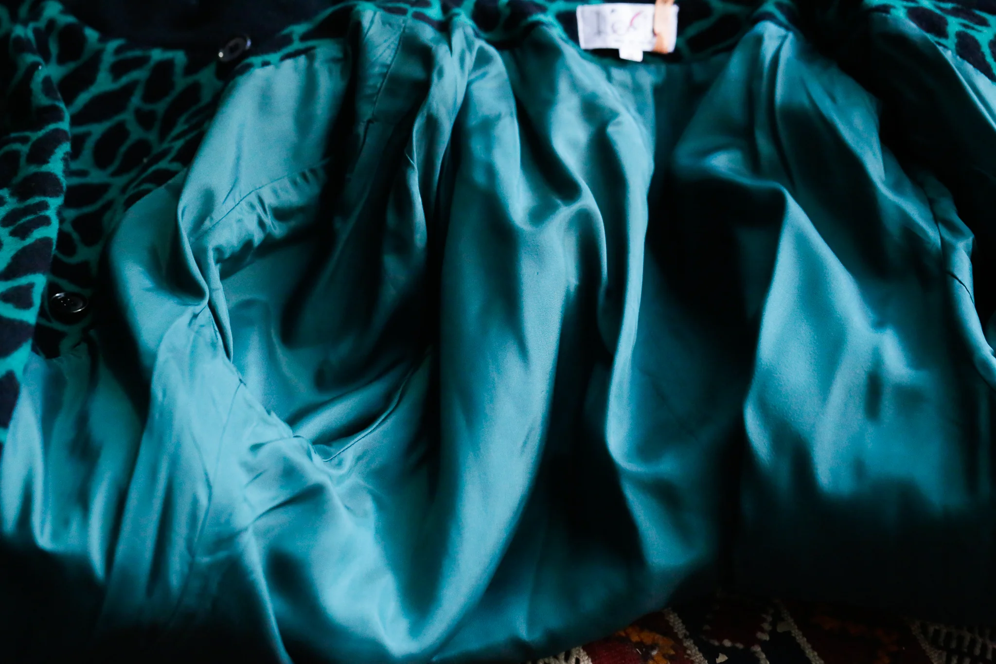 60s Novelty Print Emerald Trapeze Style Wool Coat By L'oeil De Paris - Image 9