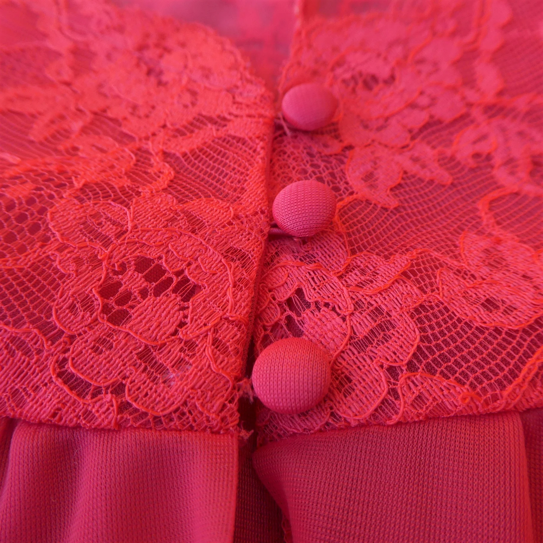 60s Nylon Red Dress Coat Robe Double Layer Lace S By Warner's - Image 2