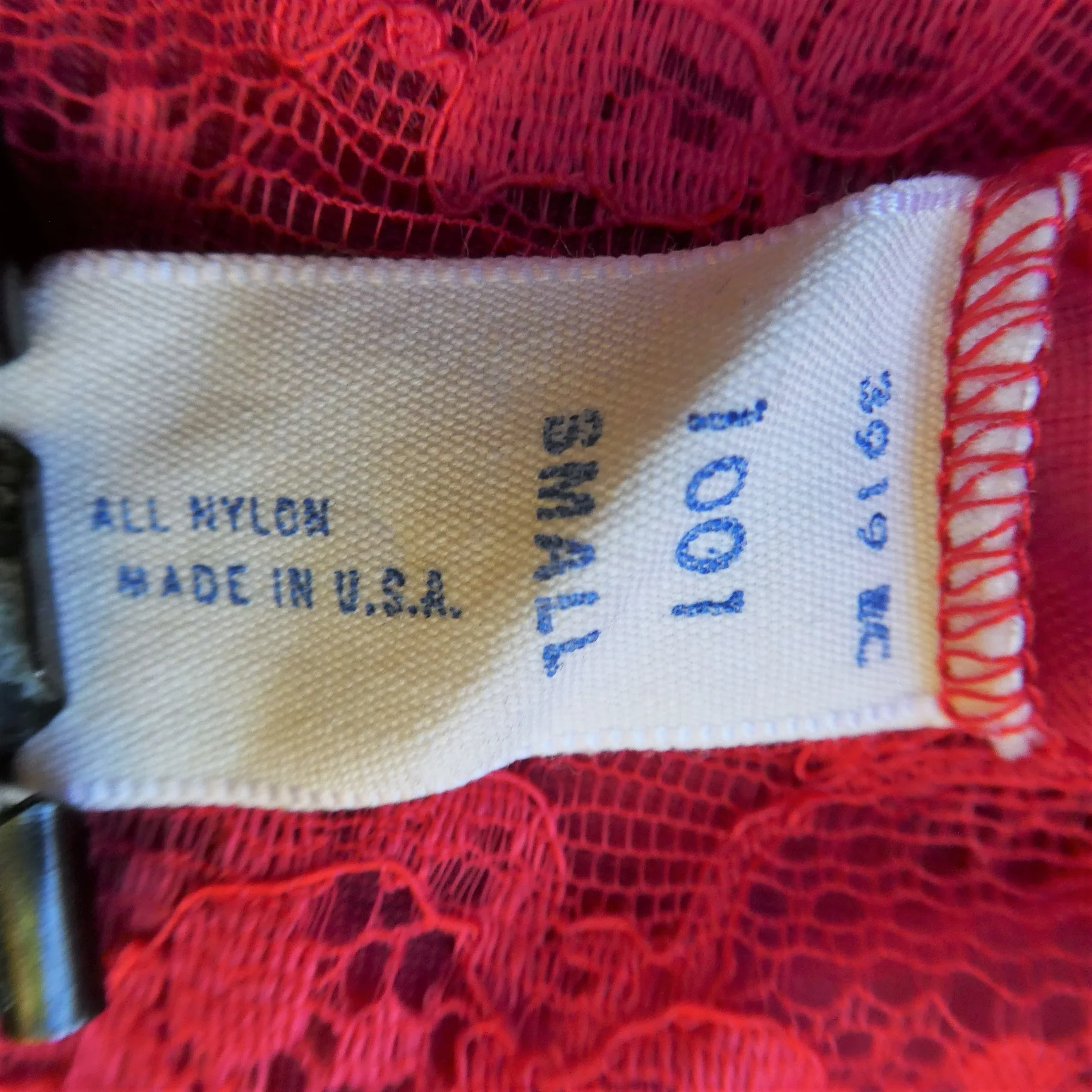 60s Nylon Red Dress Coat Robe Double Layer Lace S By Warner's - Image 9