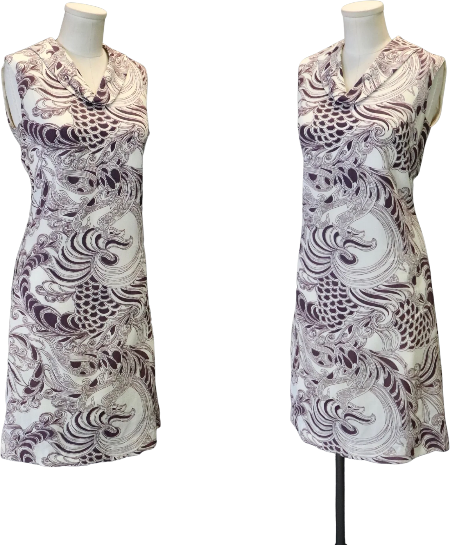 60s Off White And Purple Psychedelic Floral Dress - Image 2