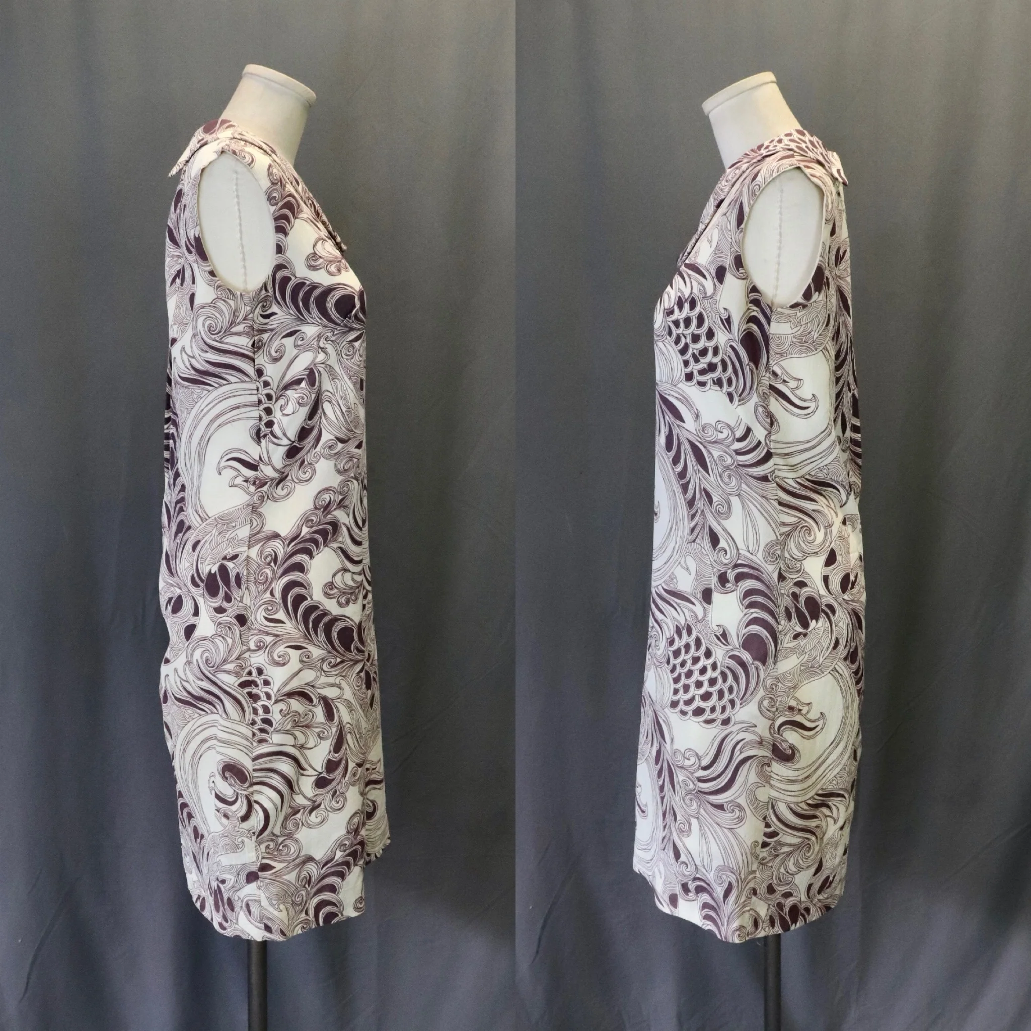 60s Off White And Purple Psychedelic Floral Dress - Image 3