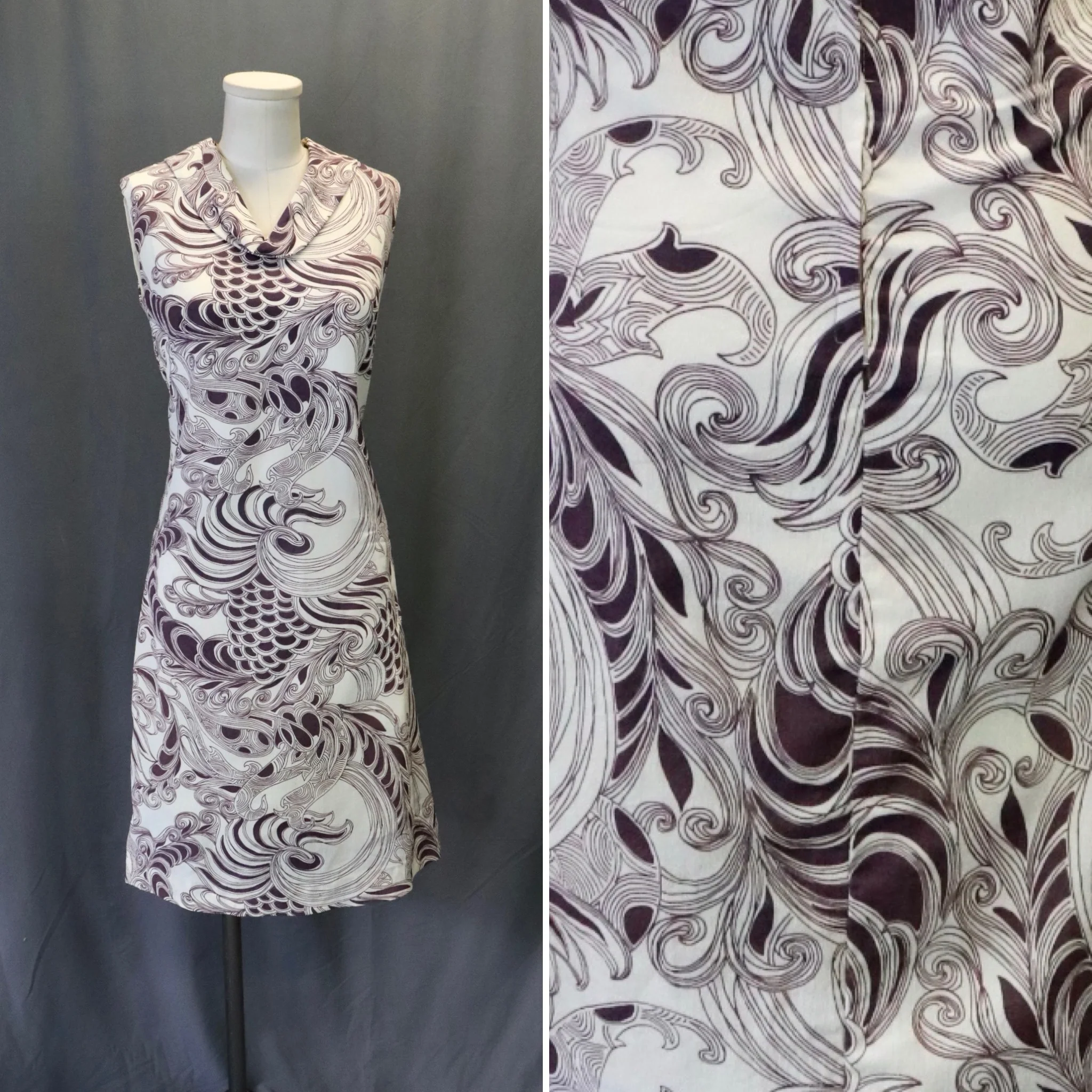 60s Off White And Purple Psychedelic Floral Dress - Image 4