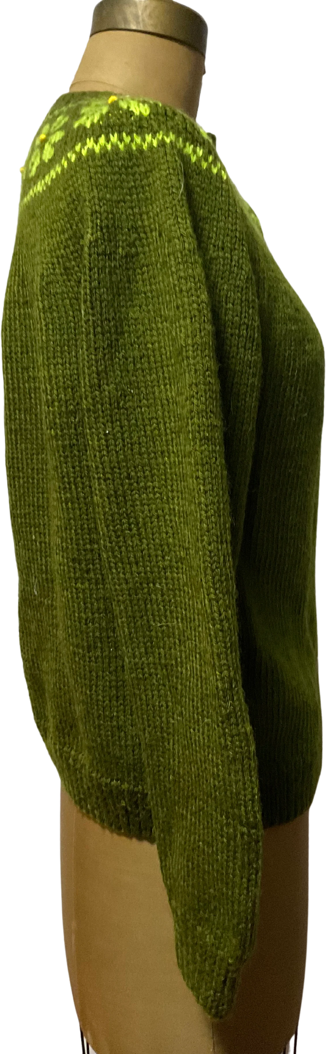 60s Olive And Acid Green Amazing Homemade Cardigan - Image 3