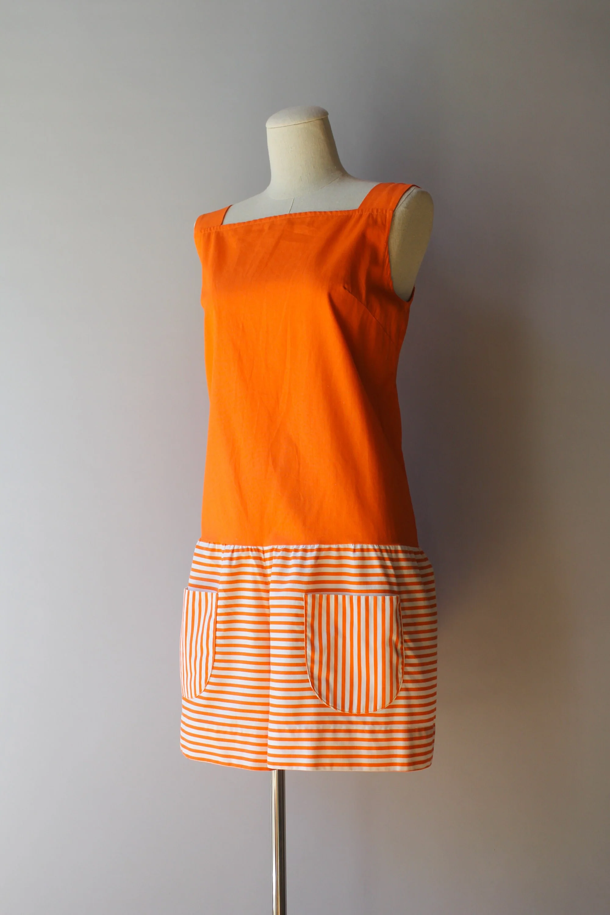 60s Orange and White Striped Cotton One Piece Playsuit Romper - Image 2