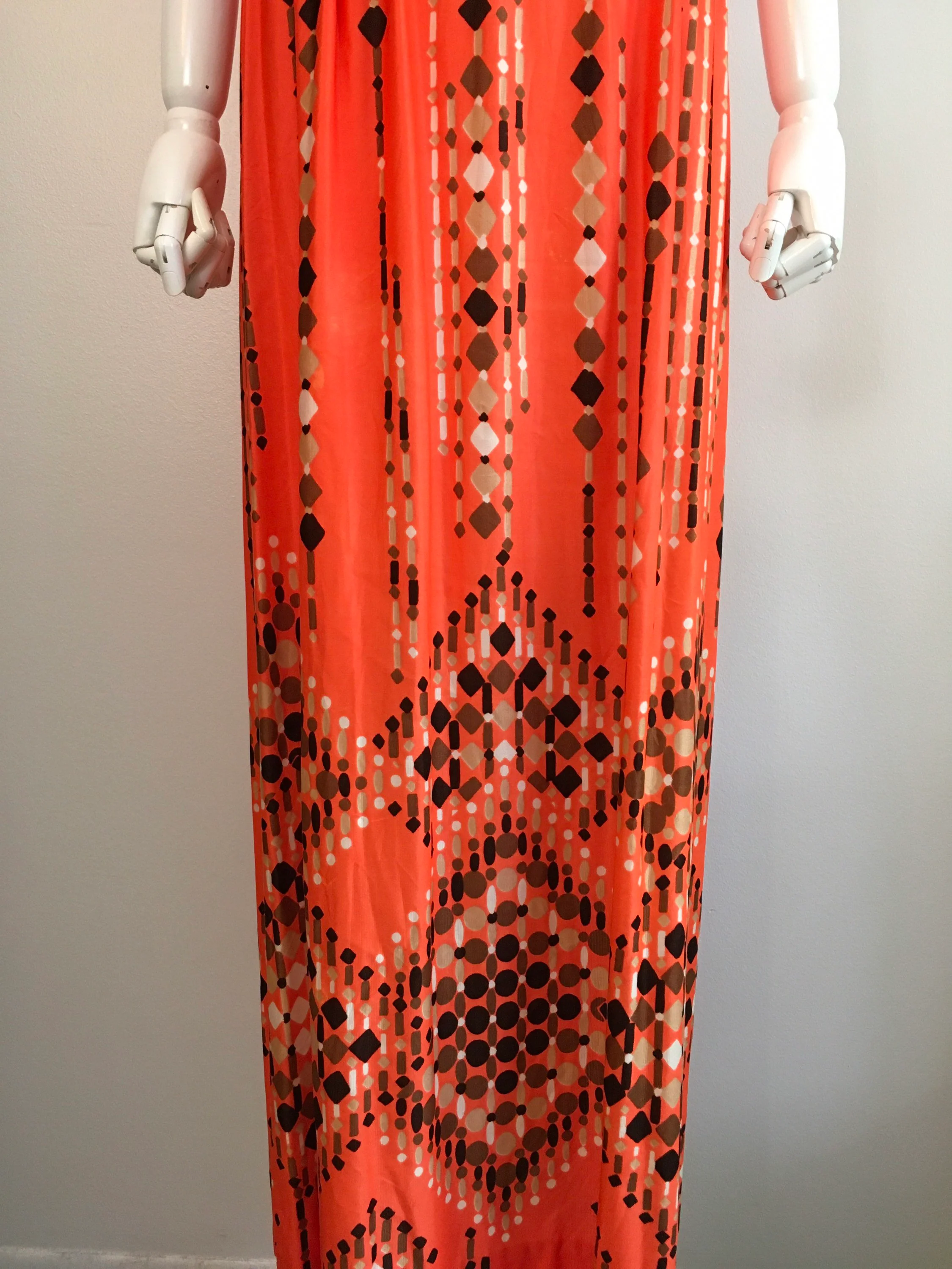 60's Orange Mod Border Print Maxi Dress by Leslie Fay Knits - Image 5