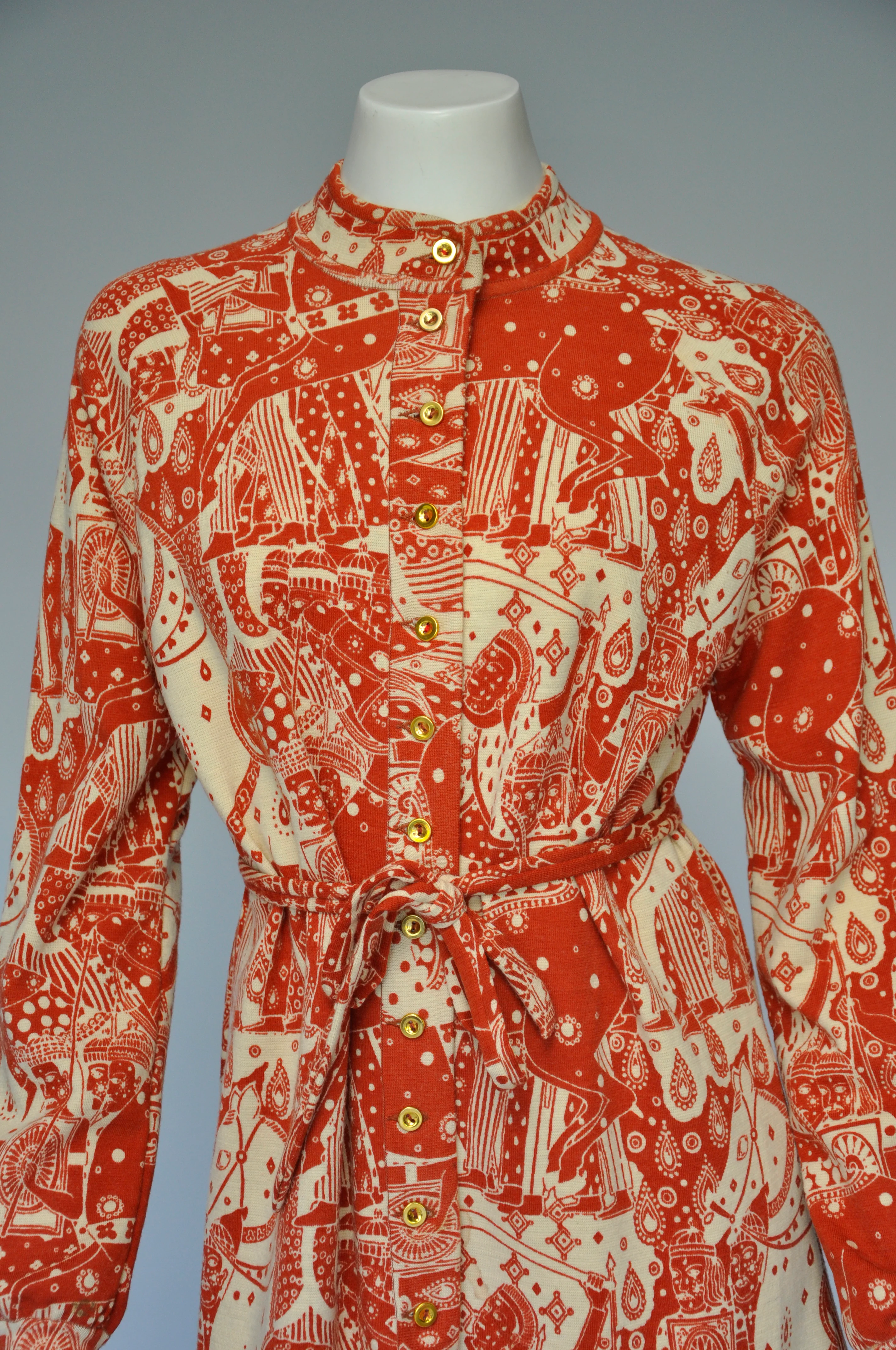 60s Orange Novelty Print Belted Dress M/l By Goldworm - Image 3