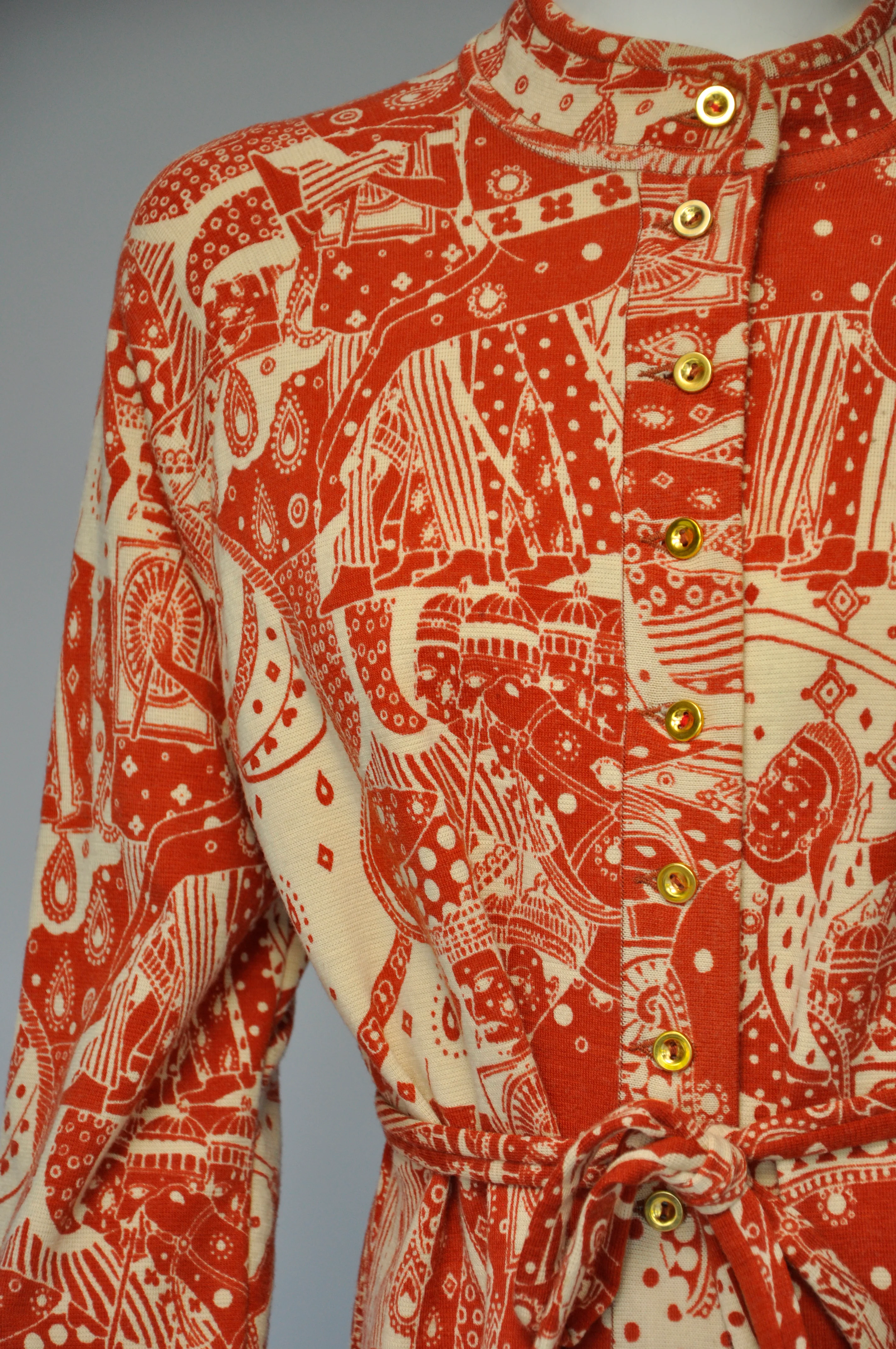 60s Orange Novelty Print Belted Dress M/l By Goldworm - Image 4