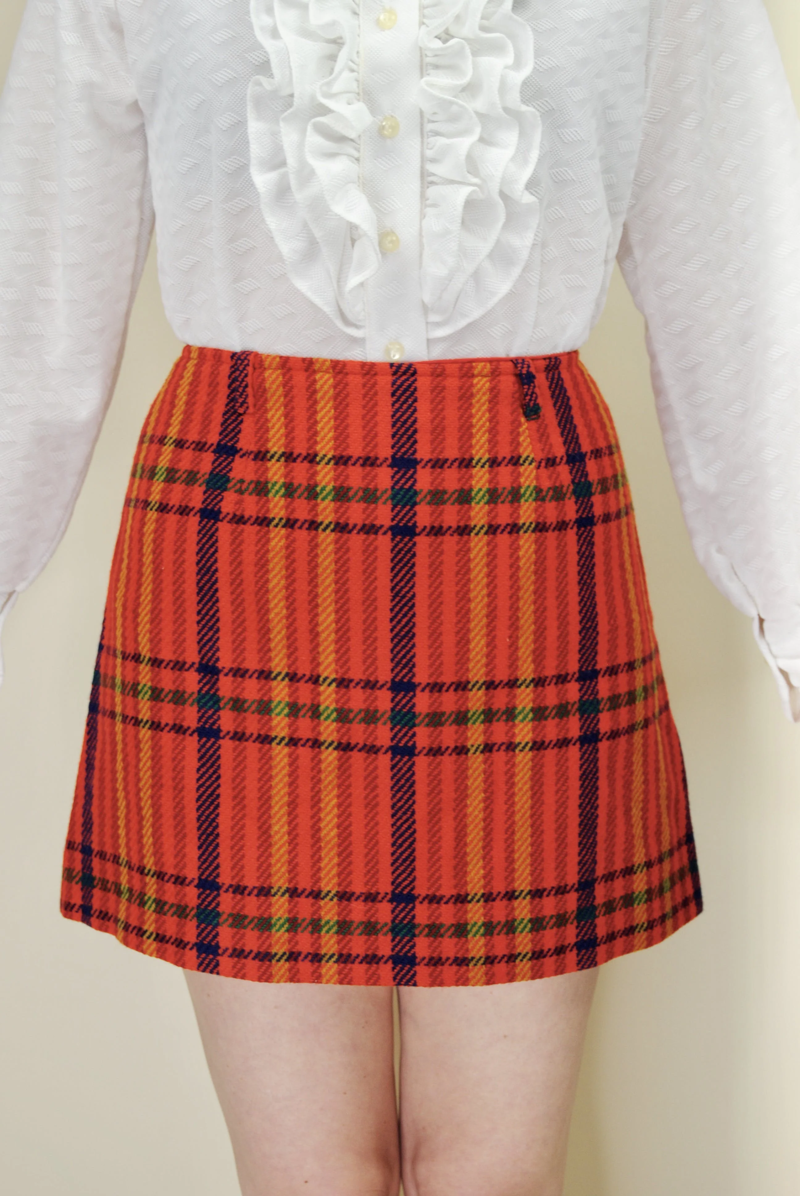 60s Orange Plaid Gogo Mini Skirt By Gaddi of California - Image 3