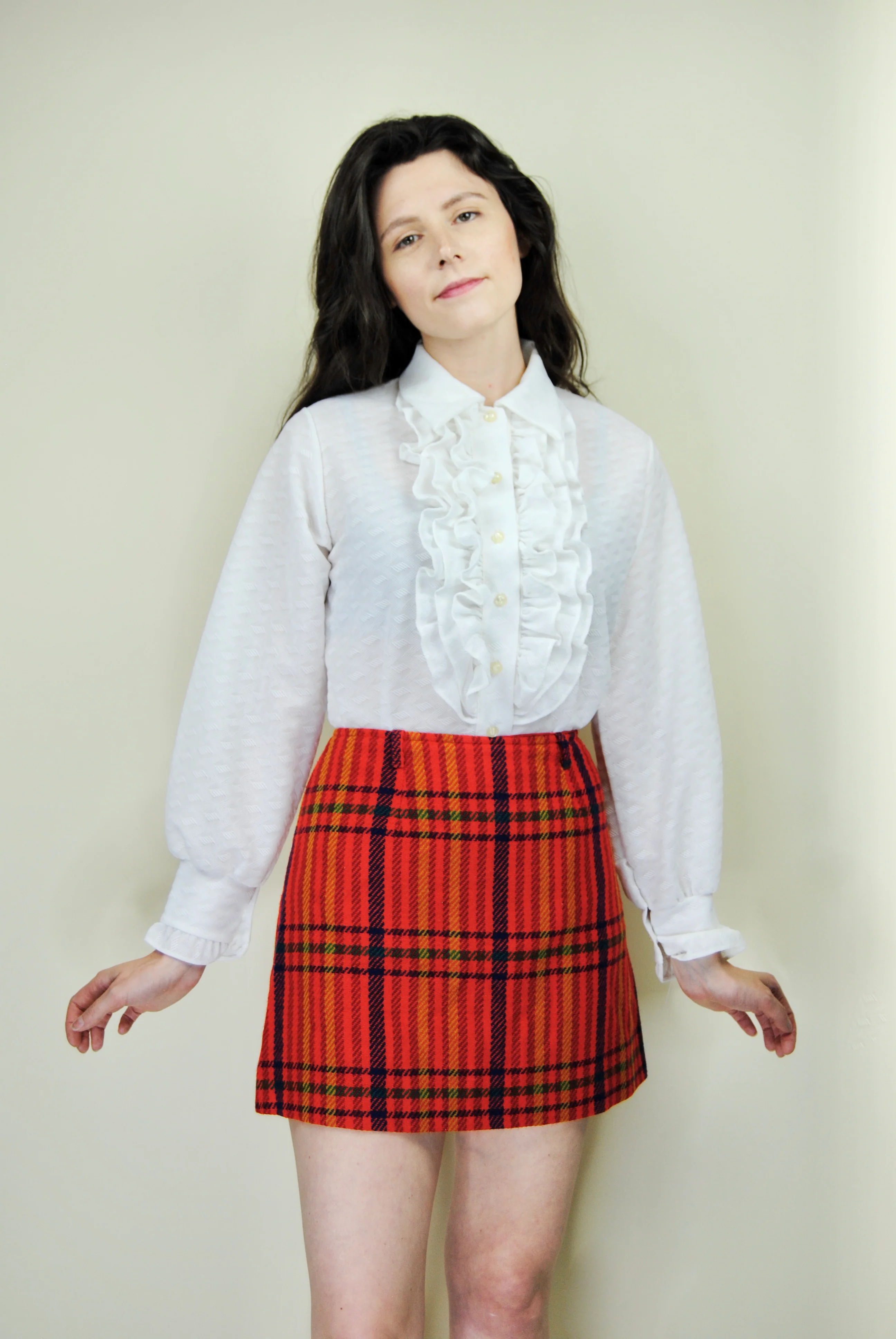 60s Orange Plaid Gogo Mini Skirt By Gaddi of California - Image 6