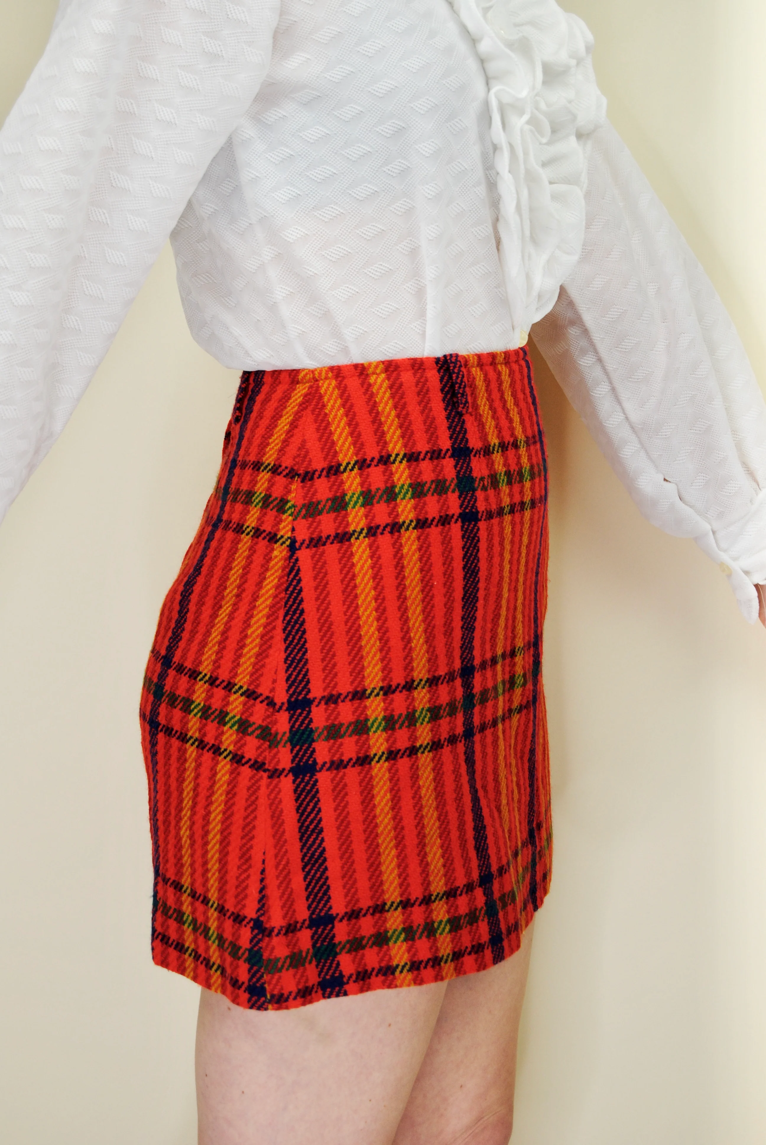 60s Orange Plaid Gogo Mini Skirt By Gaddi of California - Image 8