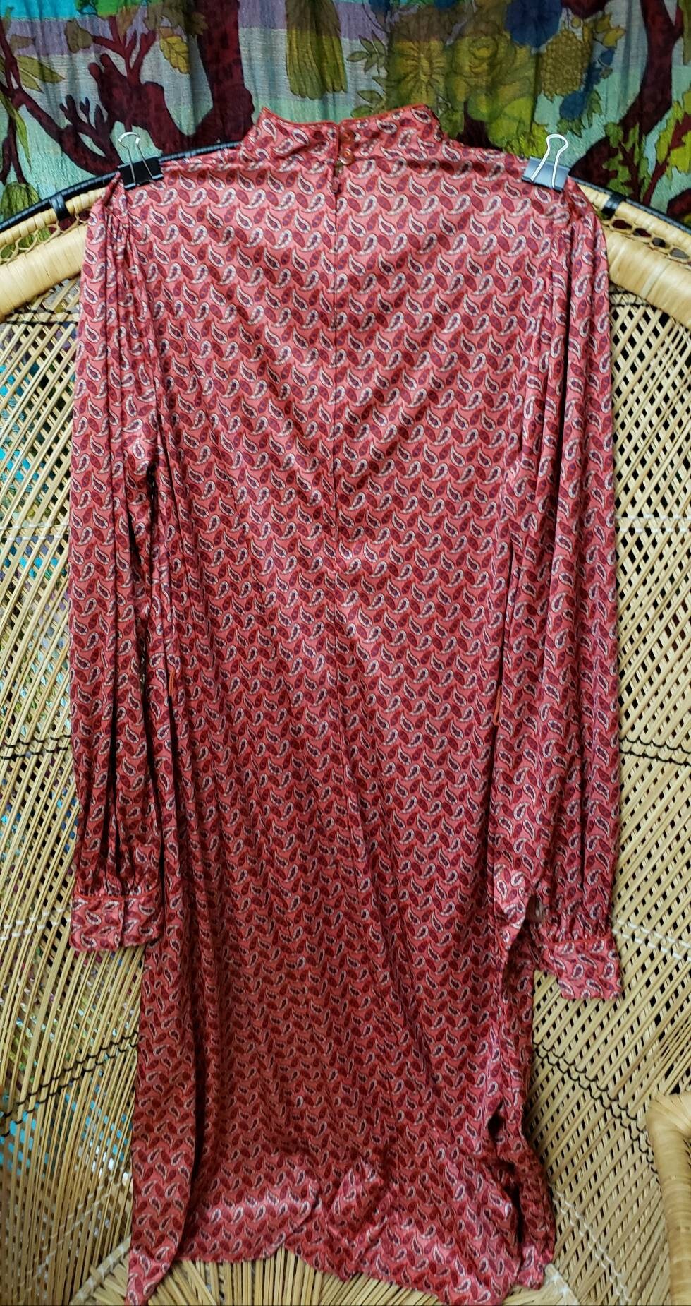 60s Paisley Long Sleeve Nightgown Sm/md by Queens Way To Fashion - Image 7
