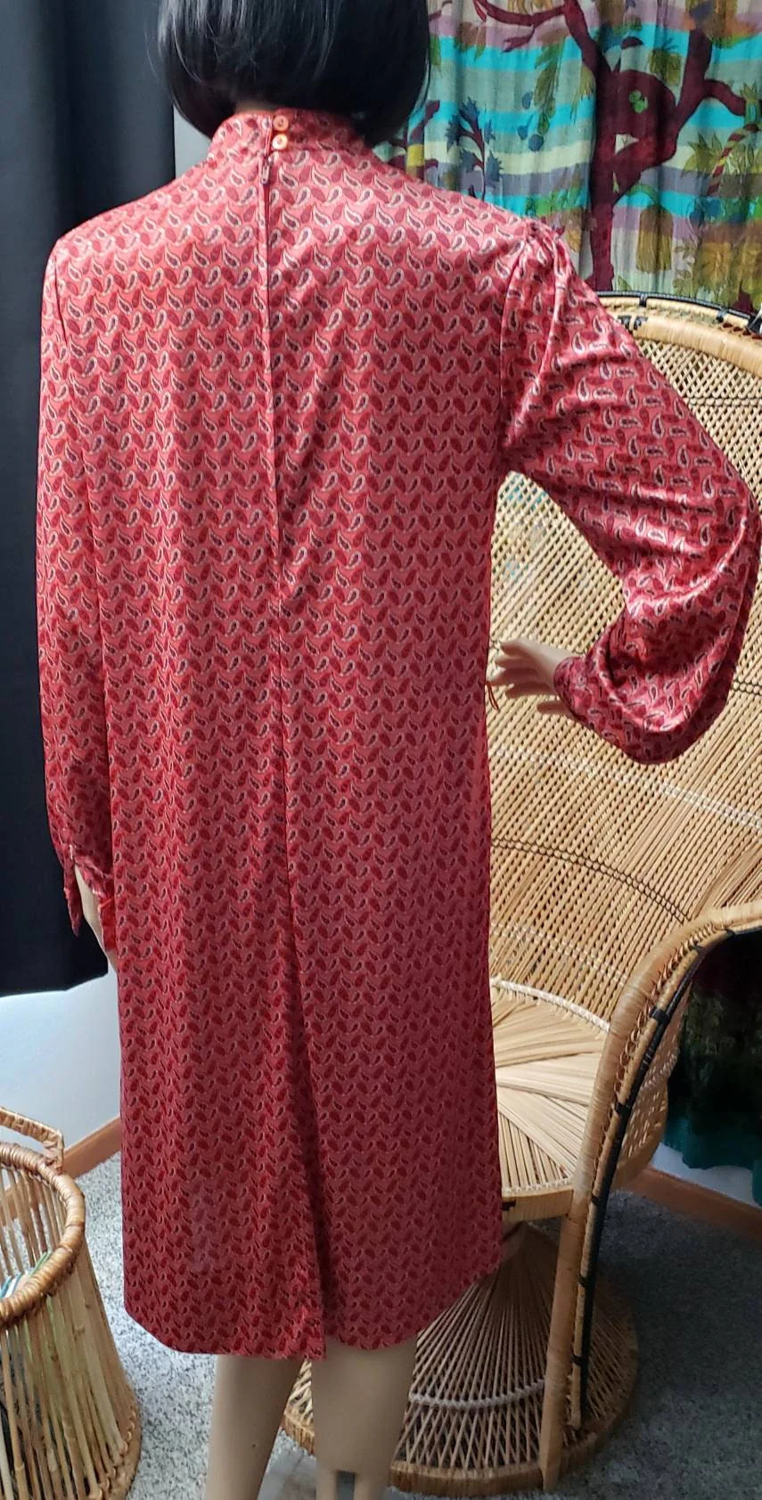 60s Paisley Long Sleeve Nightgown Sm/md by Queens Way To Fashion - Image 8