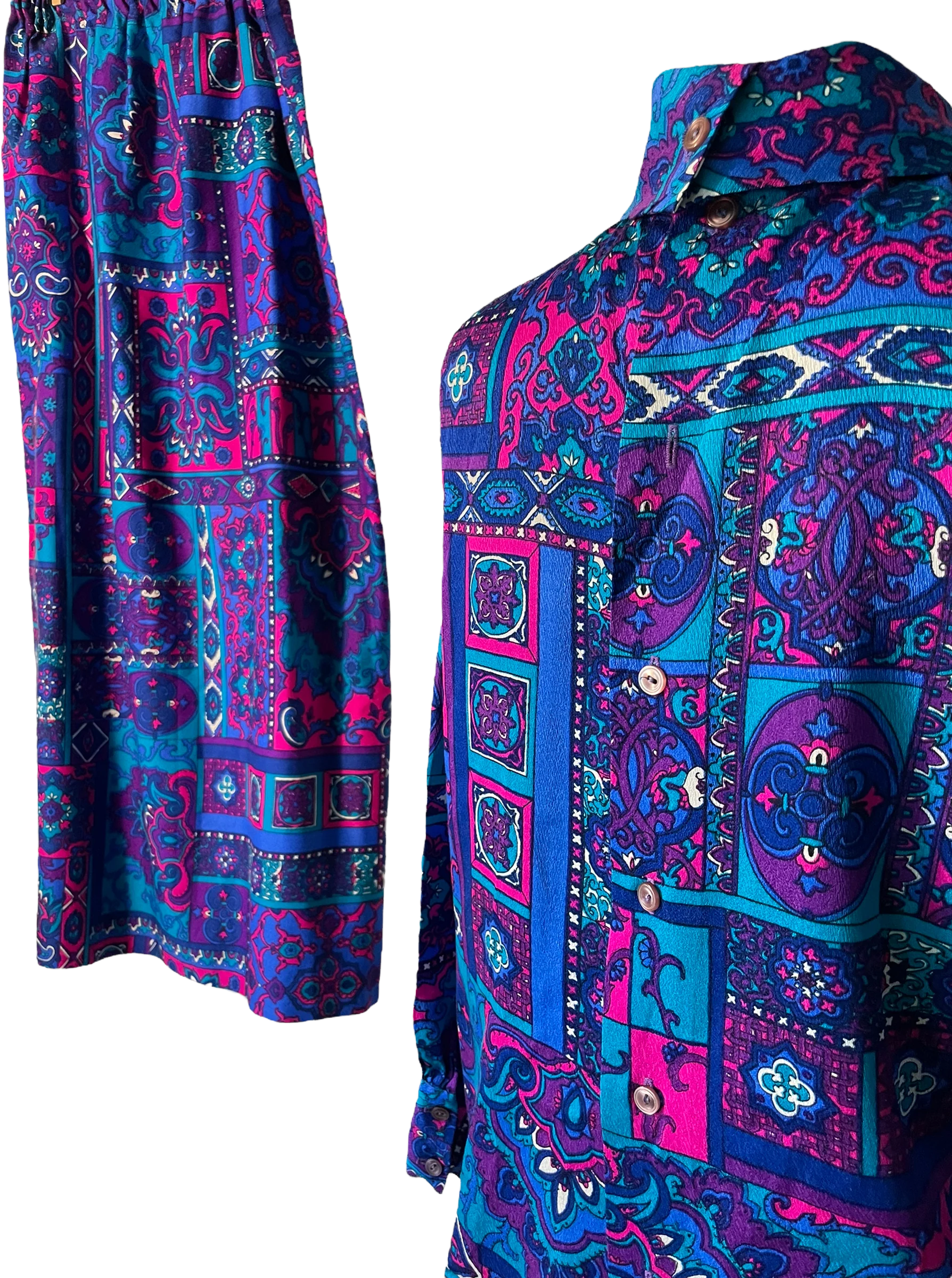 60s Paisley Stained Glass Skirt Set And Reversible Top - Image 2