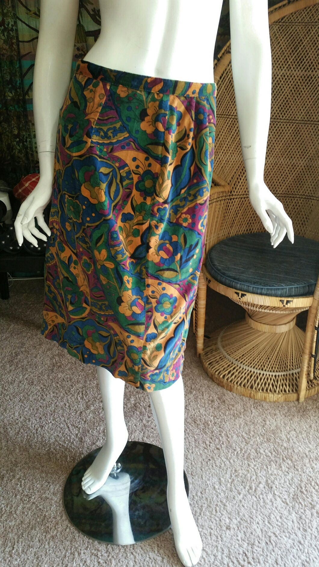 60s Paisley Velvet Skirt Md - Image 6