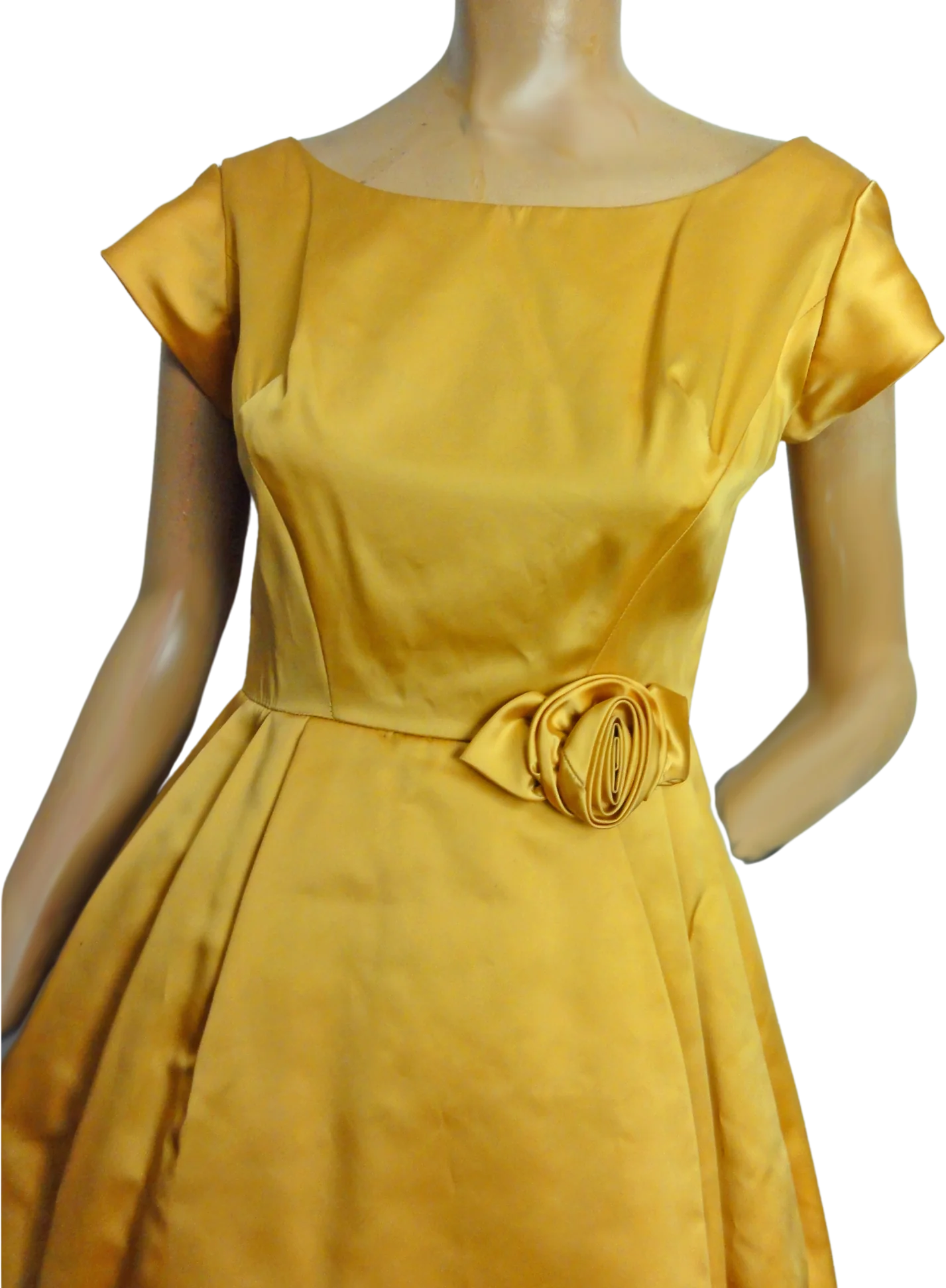 60s Party Dress Gold Satin Bubble Skirt Evening Gown - Image 2