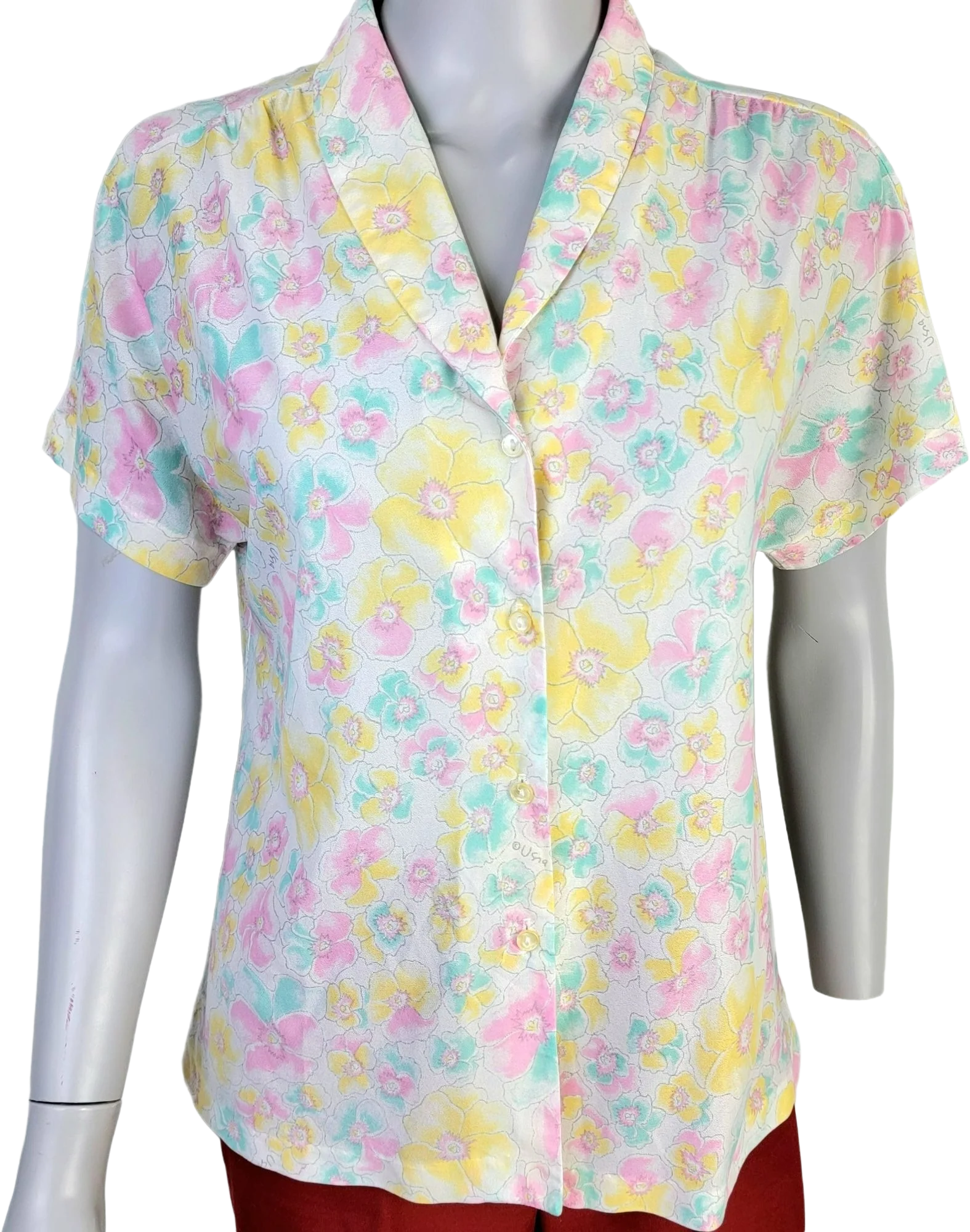 60s Pastel Floral Button Shirt Union Top Women Large L By Vera Neumann