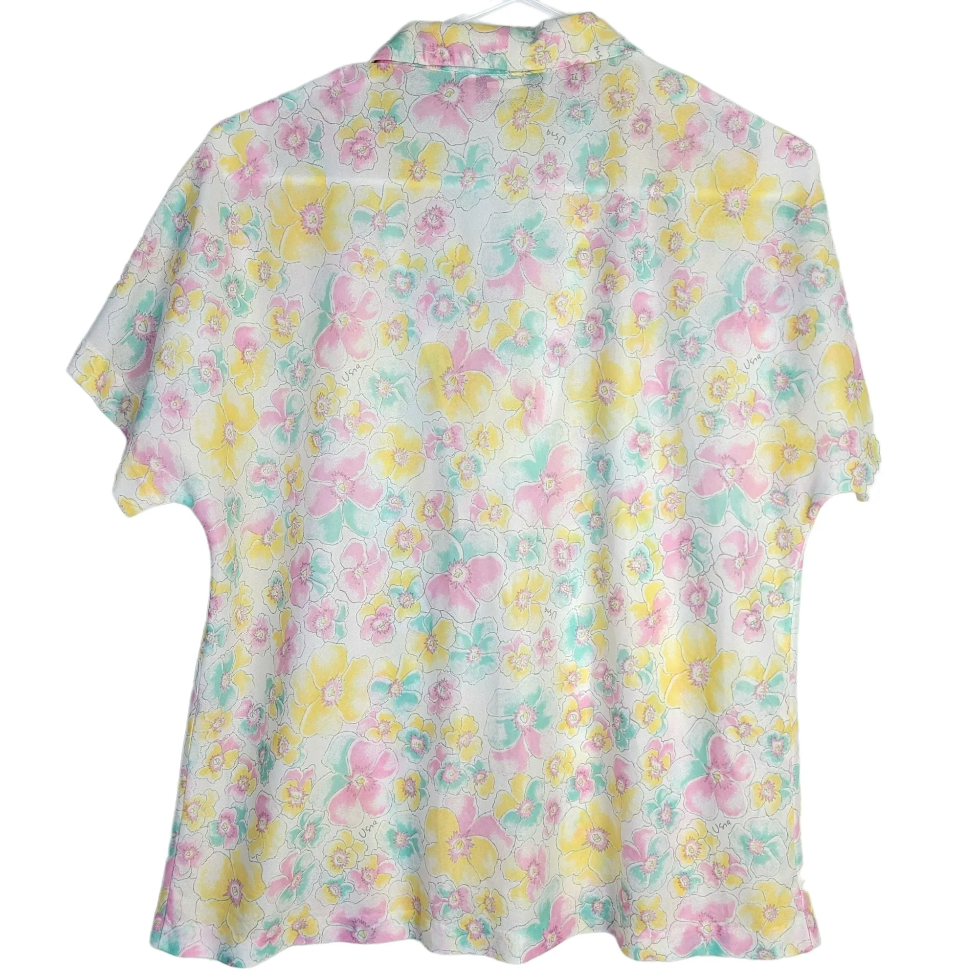 60s Pastel Floral Button Shirt Union Top Women Large L By Vera Neumann - Image 6