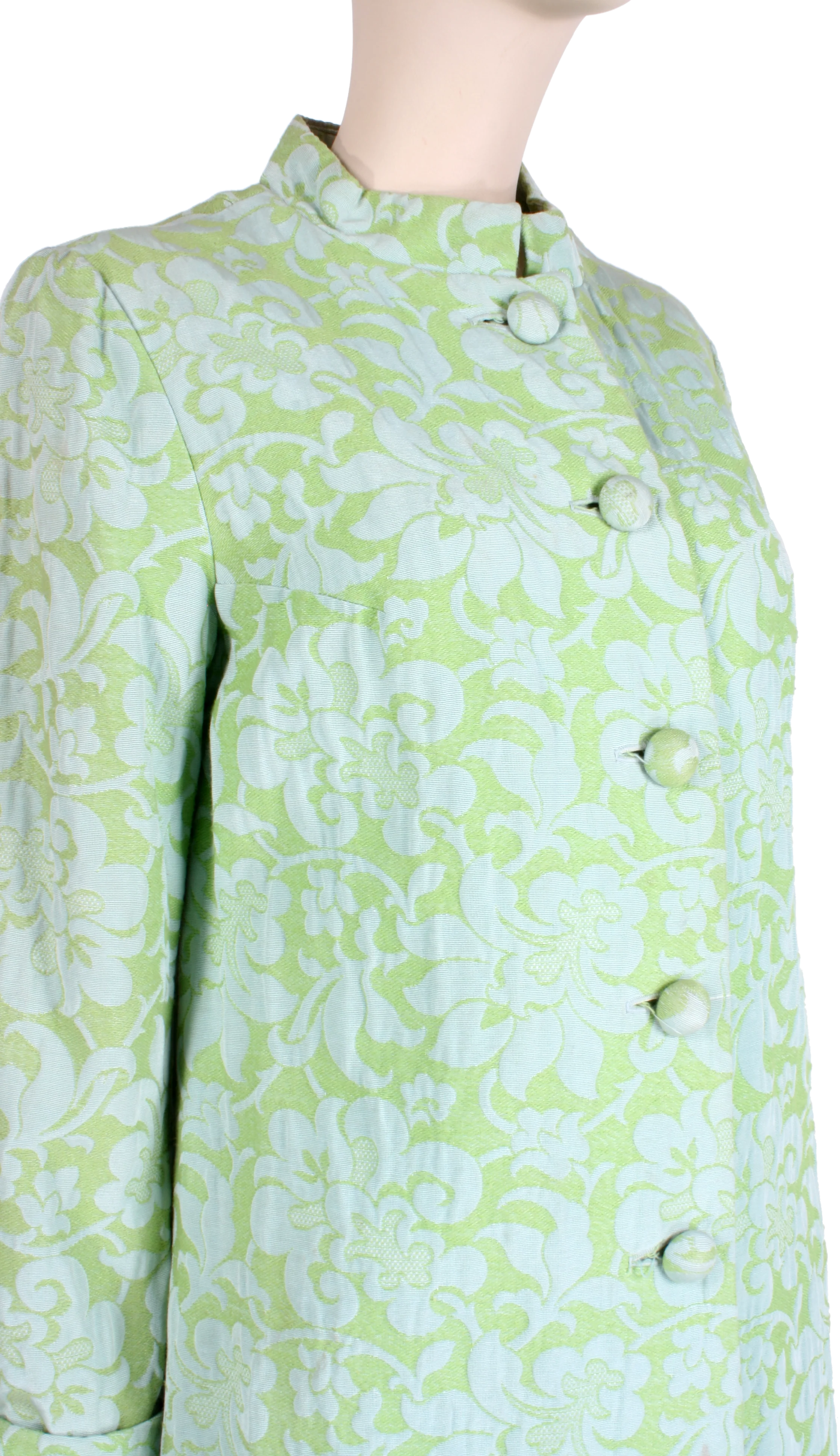 60s Pastel Green Blue Embossed Mod Long Jacket - Image 2