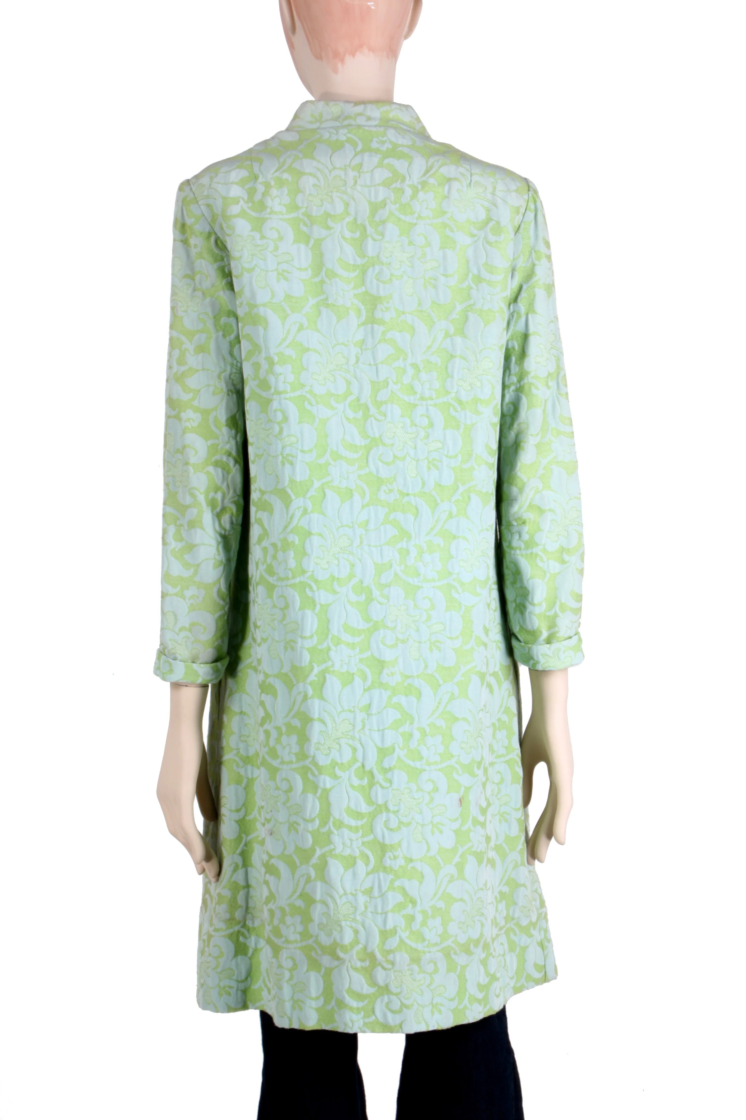 60s Pastel Green Blue Embossed Mod Long Jacket - Image 6