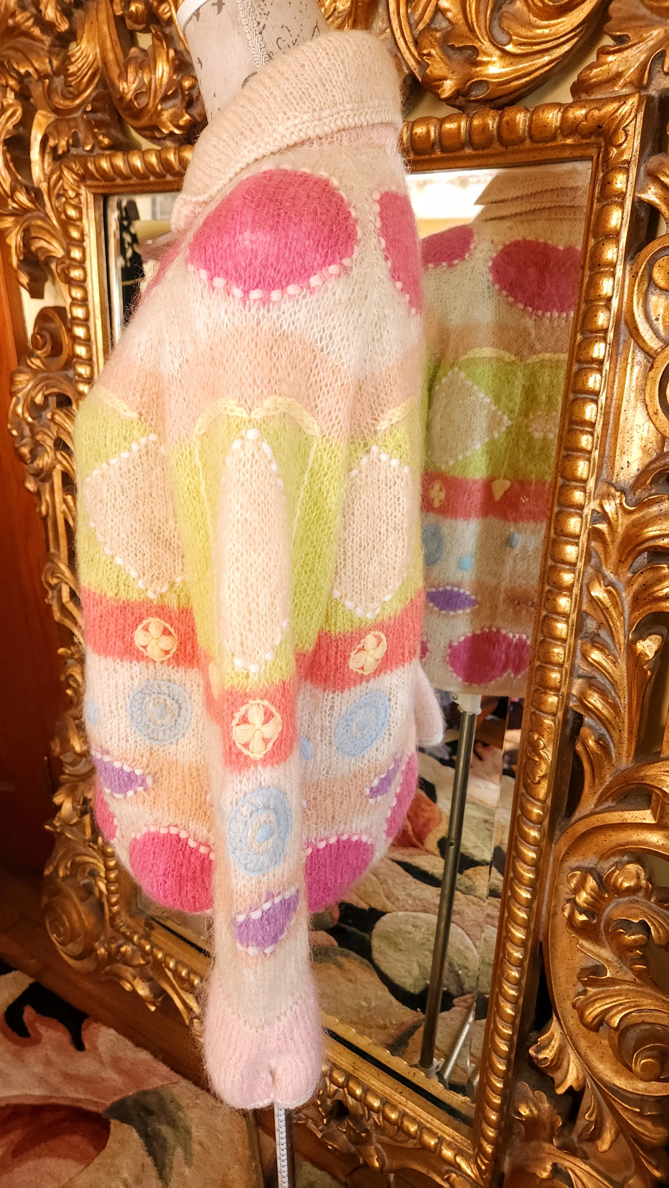 60s Pastel Handknit Angora Mohair Cardigan Sweater - Image 4