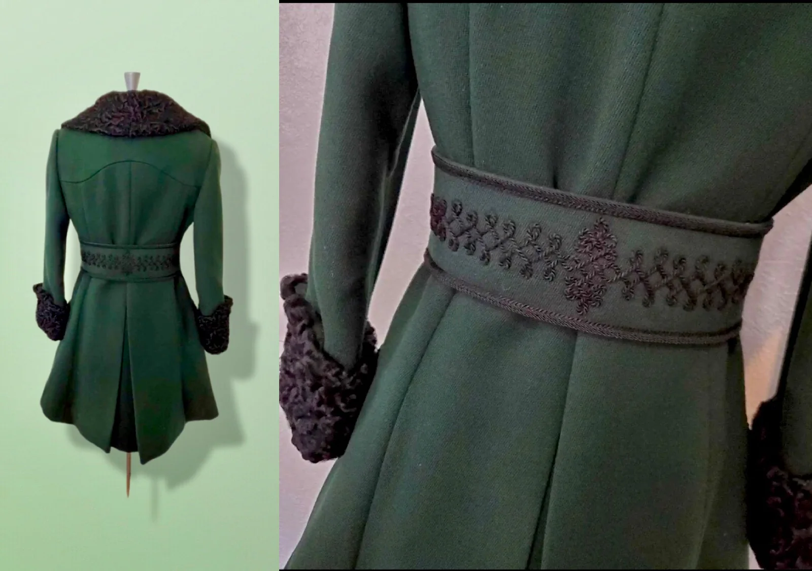 60s Peacoat Green Princess Wool Swakara Lamb Coat - Image 4