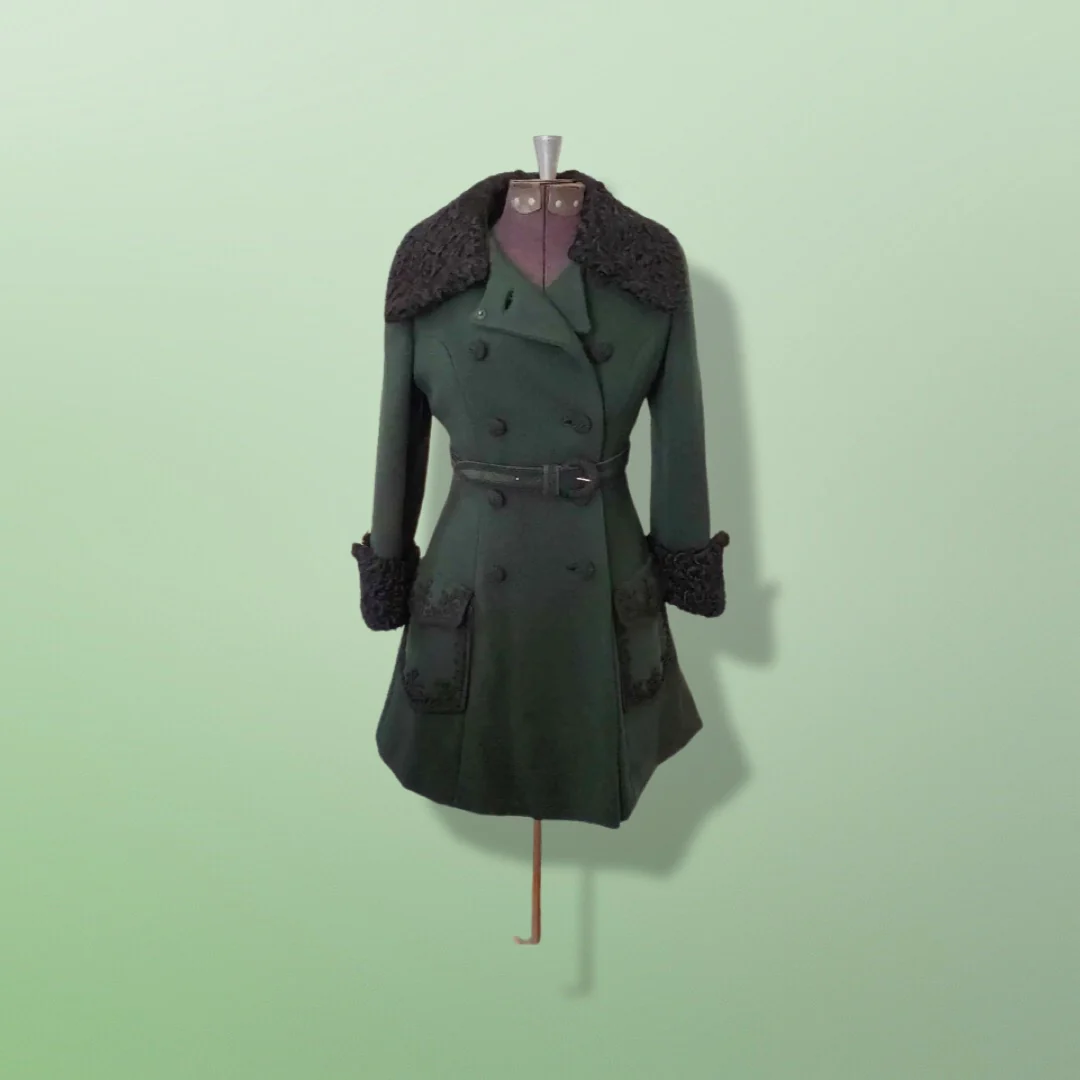 60s Peacoat Green Princess Wool Swakara Lamb Coat - Image 6