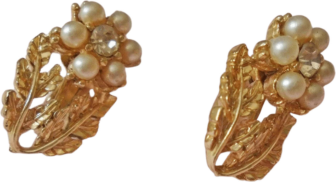 60s Pearl Rhinestone Clip On Earrings, Retro Bridal by Coro - Image 4