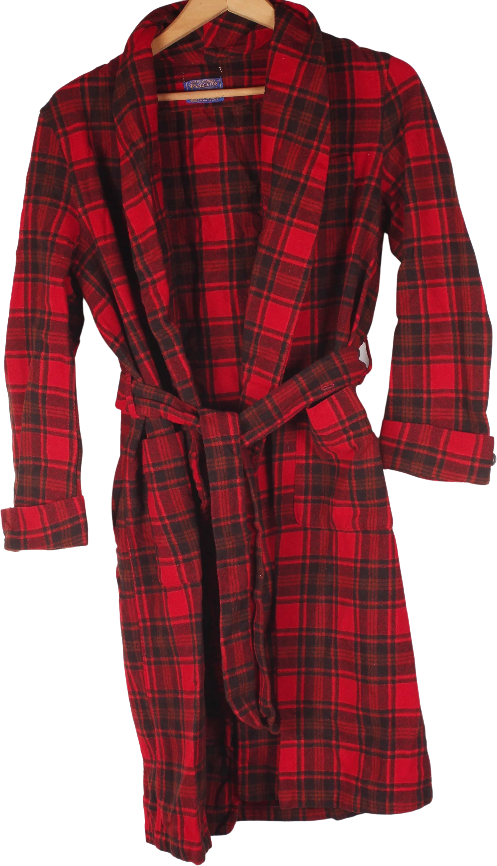 60s Pendleton Brand 100% Wool Red Plaid Men's Bath Bed Robe One Size Fits Dry Clean Only by Pendleton