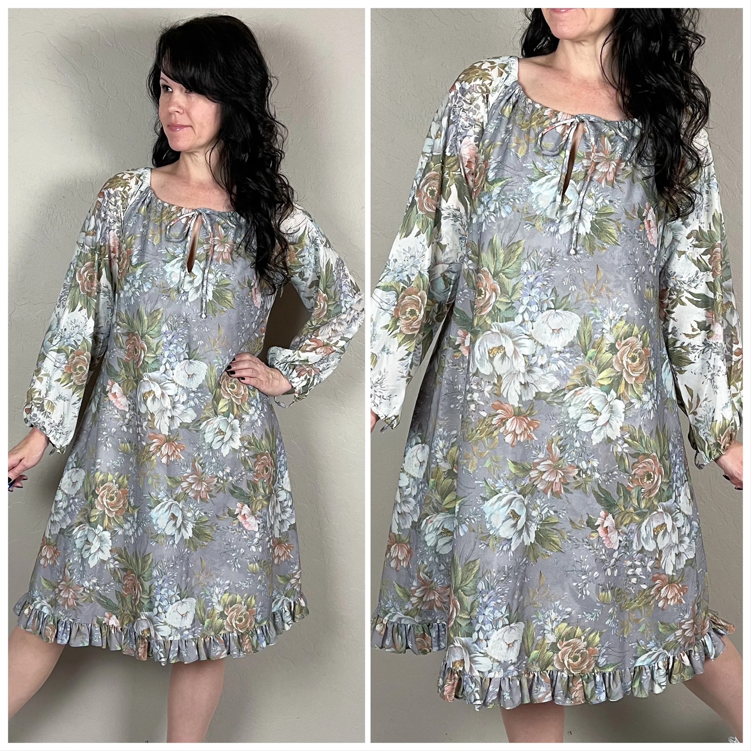 60s Periwinkle Floral Long Sleeve Shift Dress By Mary Martin for Rainbow of California - Image 2
