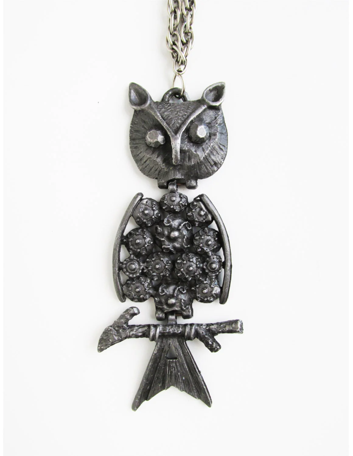 60s Pewter Owl Pendant Kinetic, Hinged - Image 2