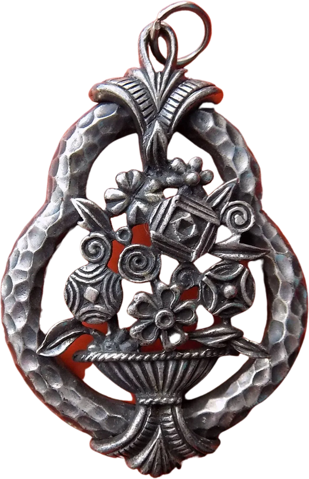 60s Pewter Pendant Mod Flowerpot Signed Coro Jewelry by Vendome