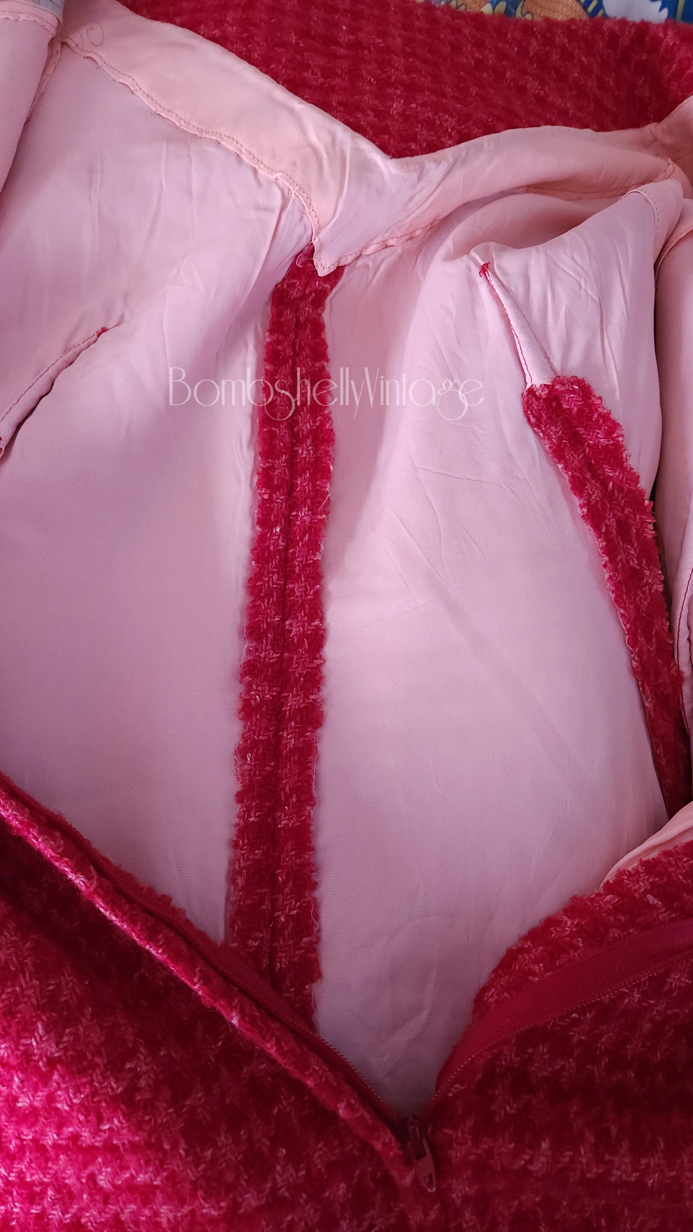 60s Pink And Red Wool Check Sheath Dress By Dorothy Ness for You - Image 7