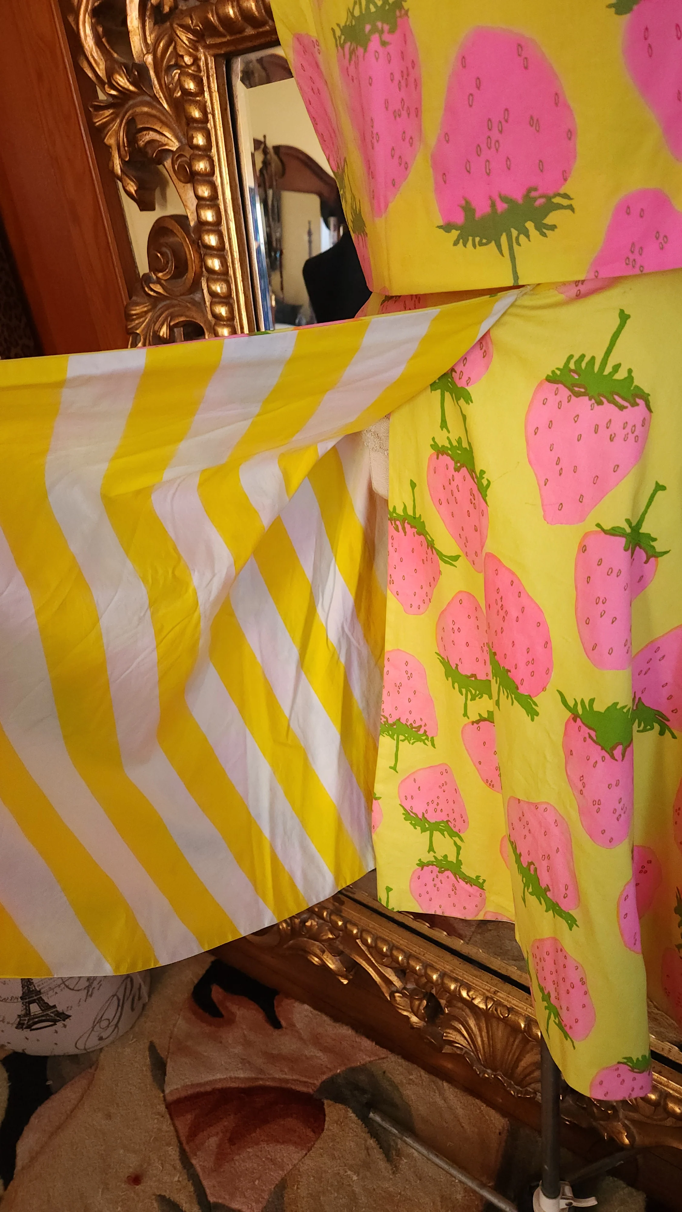 60s Pink And Yellow Strawberry Print Skirt Set By Miss Pat California - Image 5