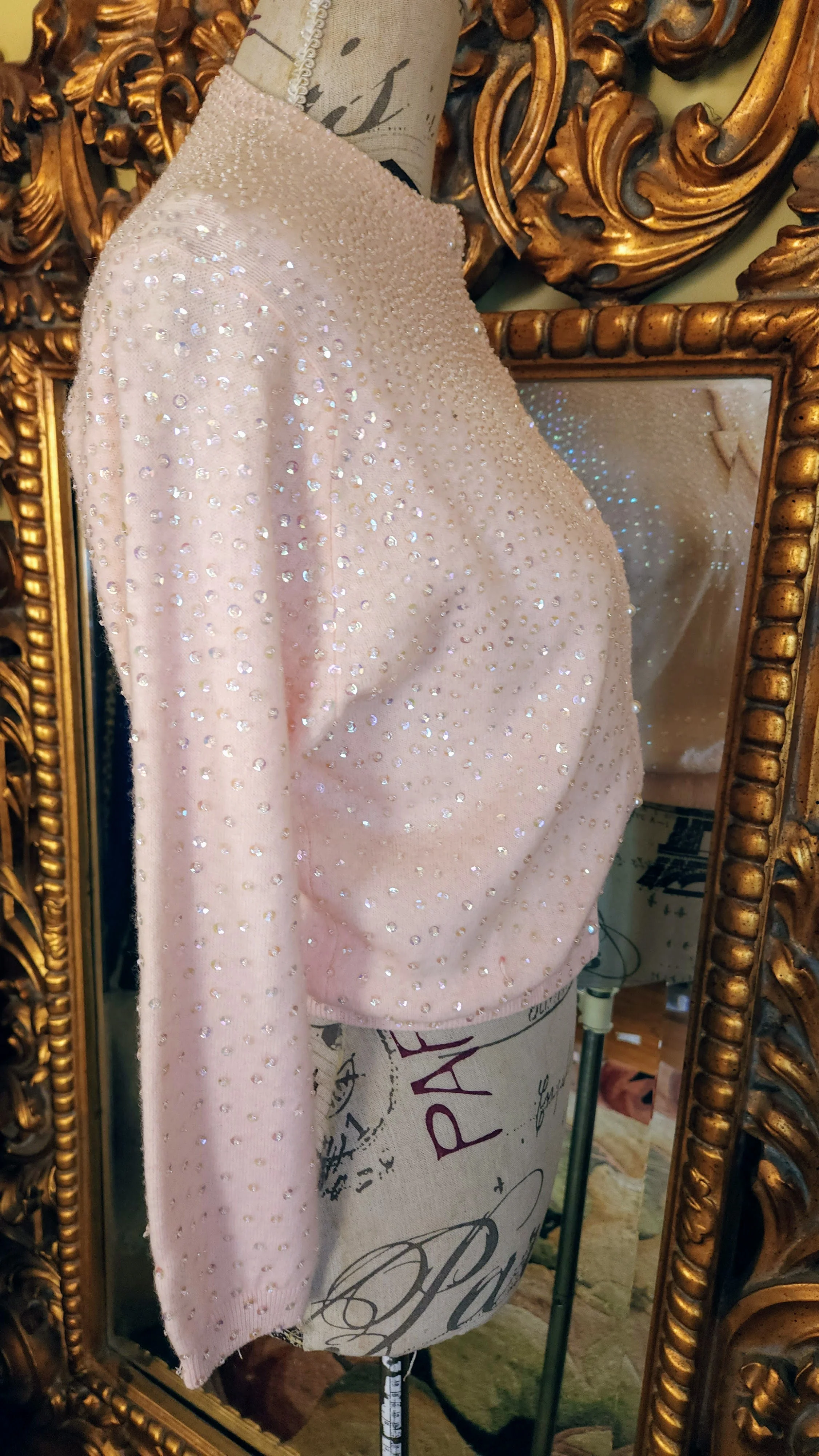 60s Pink Angora Irridescent Sequin Cardigan Sweater By Gene Shelly's Boutique International - Image 3