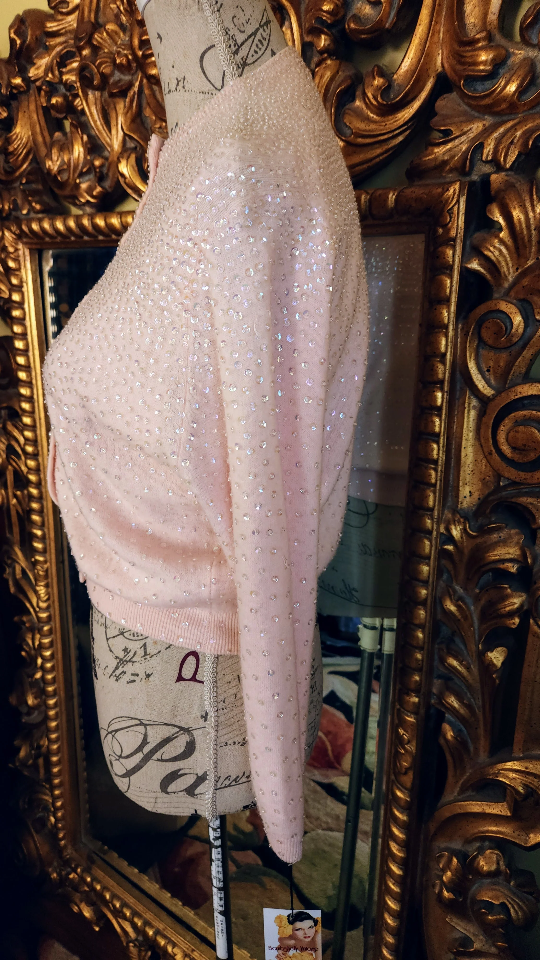 60s Pink Angora Irridescent Sequin Cardigan Sweater By Gene Shelly's Boutique International - Image 4