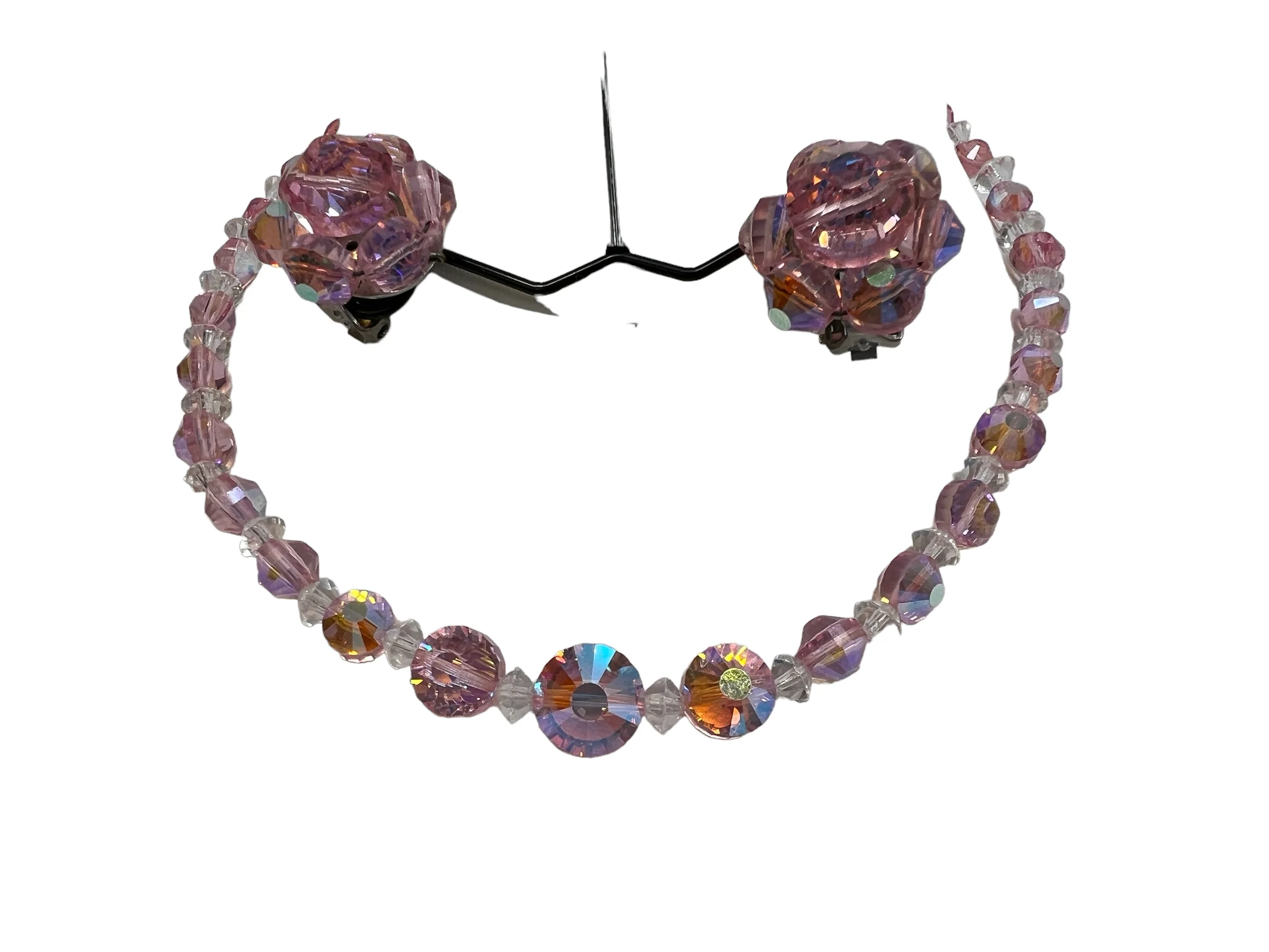 60s Pink Aurora Borealis Beaded Set Choker Earrings - Image 6