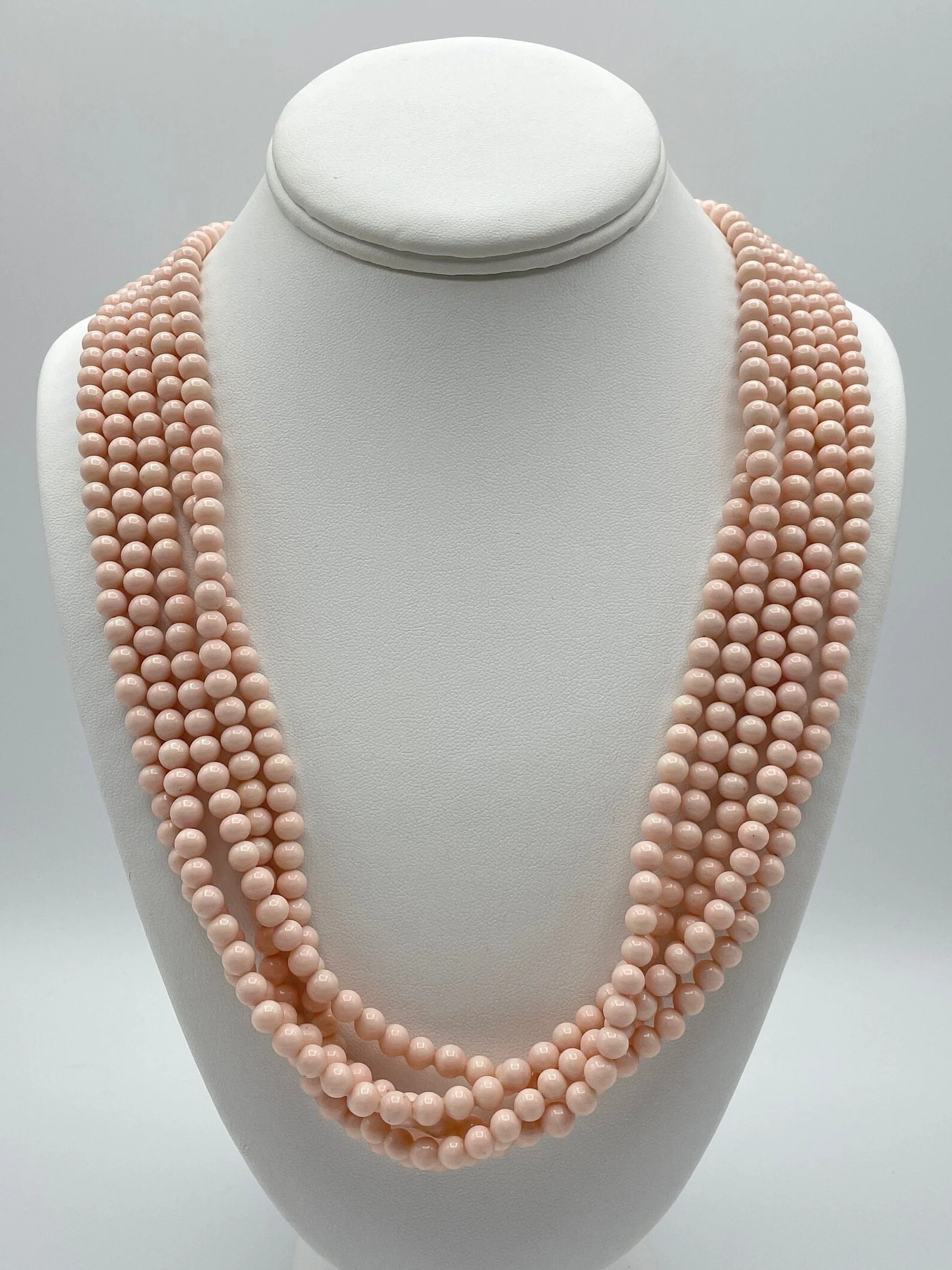 60s Pink Bead Multi-Strand Long Necklace - Image 4