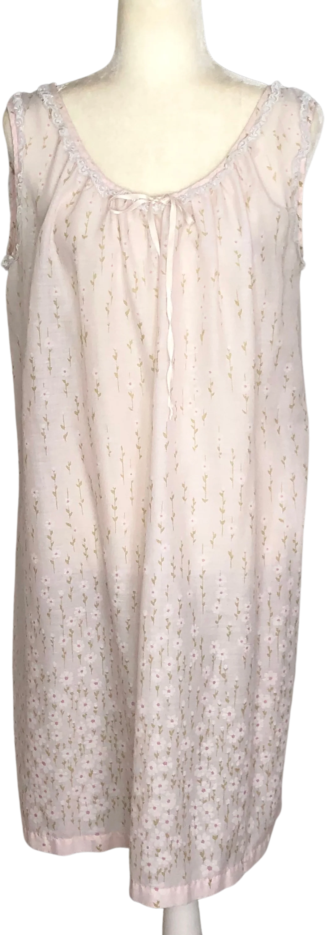60s Pink Ditsy Floral And Lace Nightgown