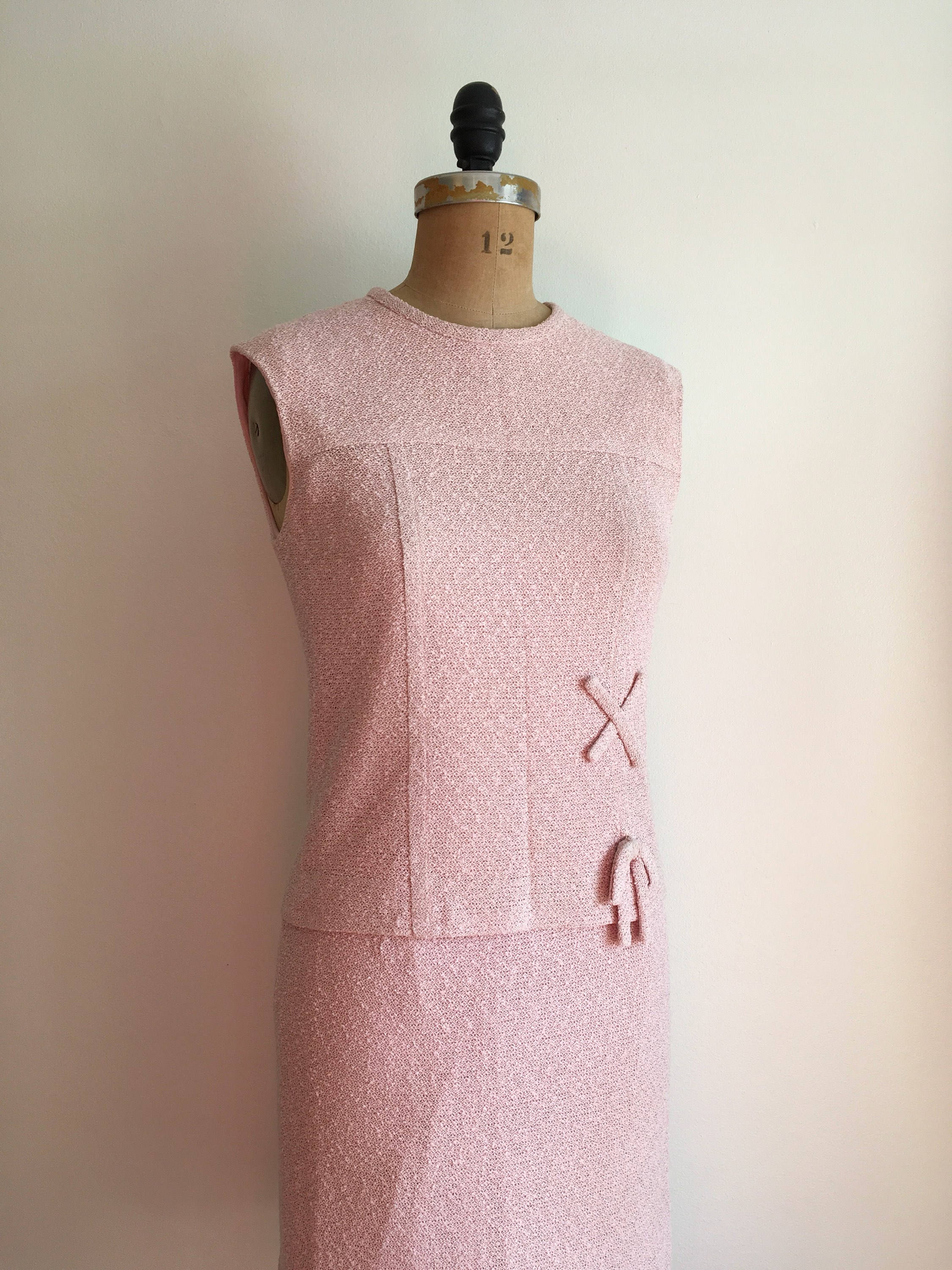 60's Pink Linen Dress with Bows by Adele Martin - Image 5