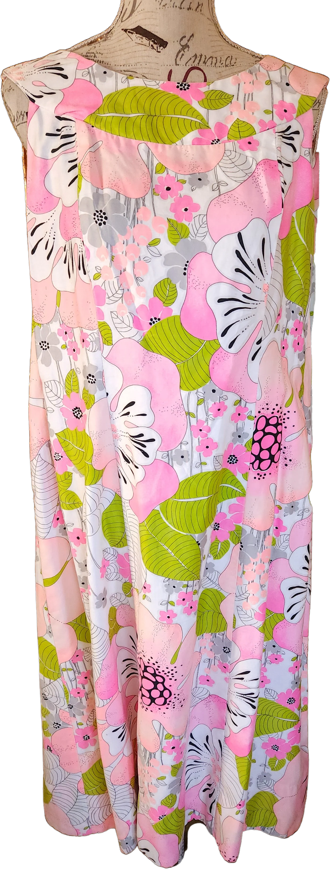 60s Pink Mod Floral Hawaiian Gown by Alice